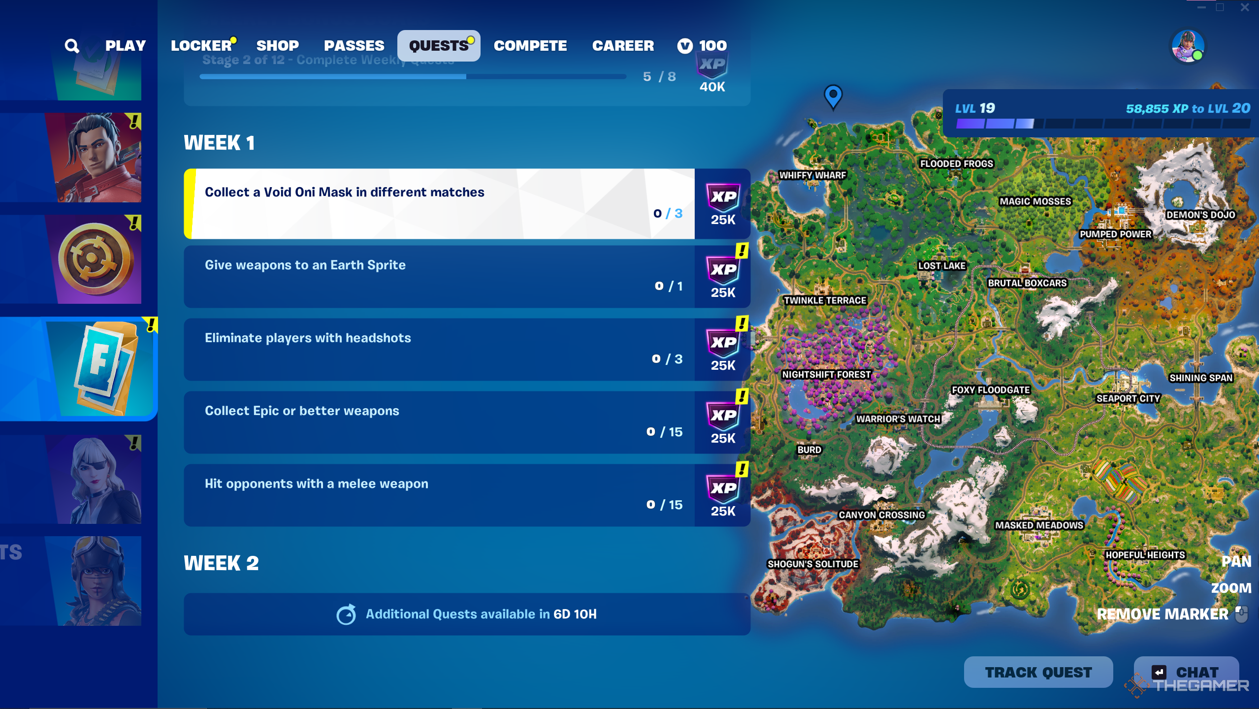 A photo of the Week 1 Season 6 Chapter 1 Fortnite weekly quests.