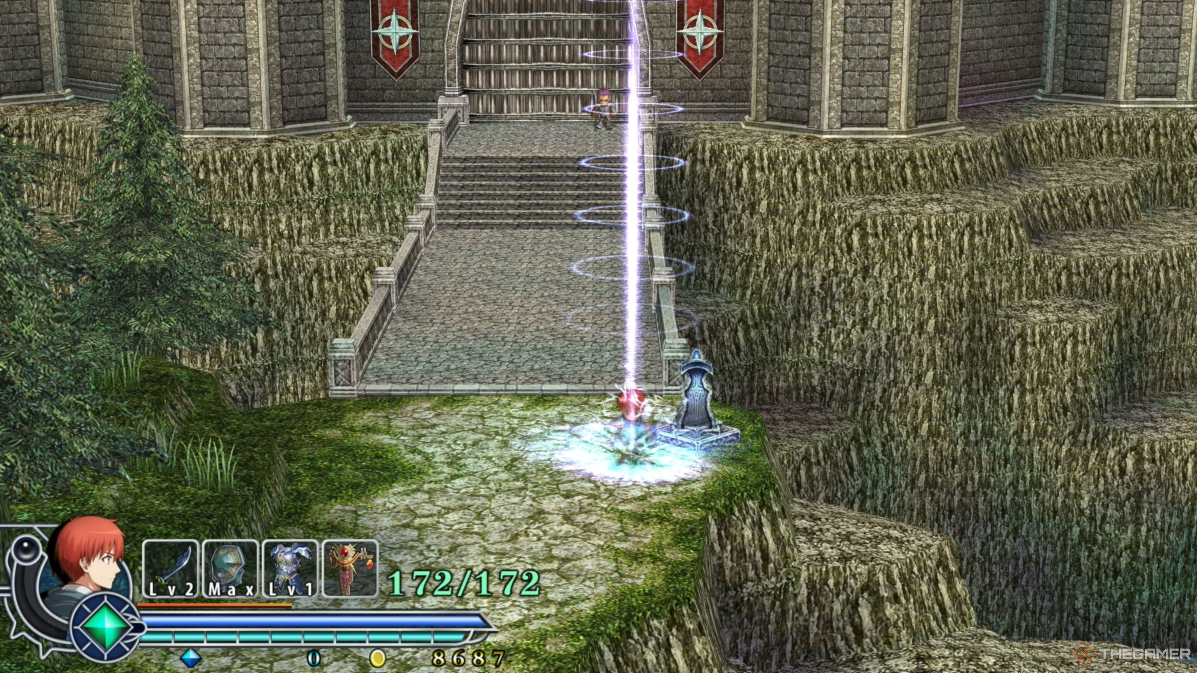 Adol using the Wing Talisman to Fast Travel in Ys Memoire: The Oath in Felghana.