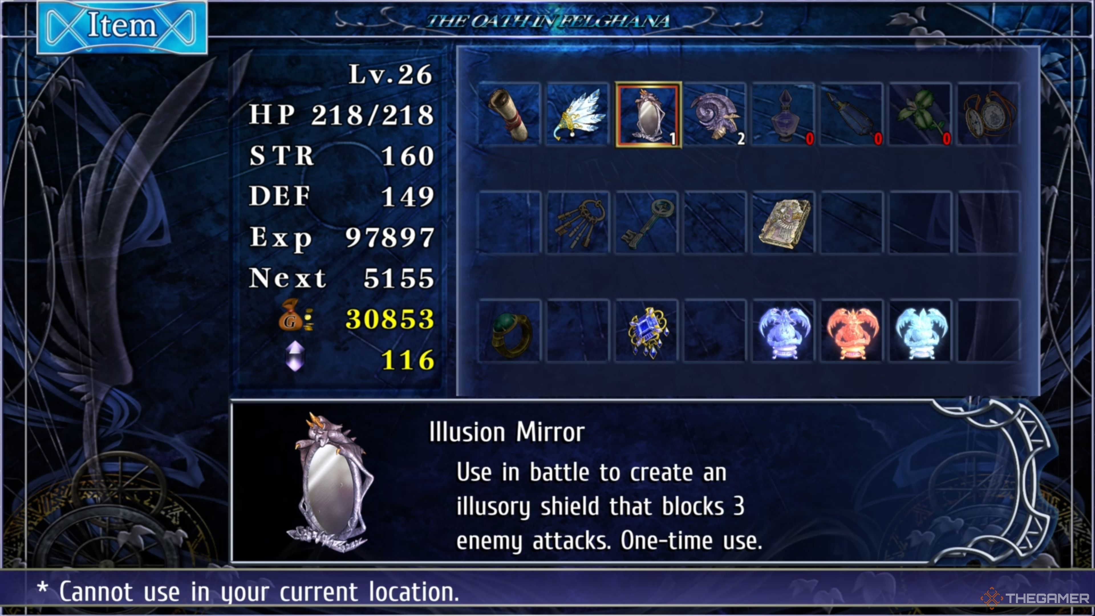 Adol using the Illusion Mirror in combat to negate the damage of the next three incoming attacks in Ys Memoire: The Oath In Felghana.