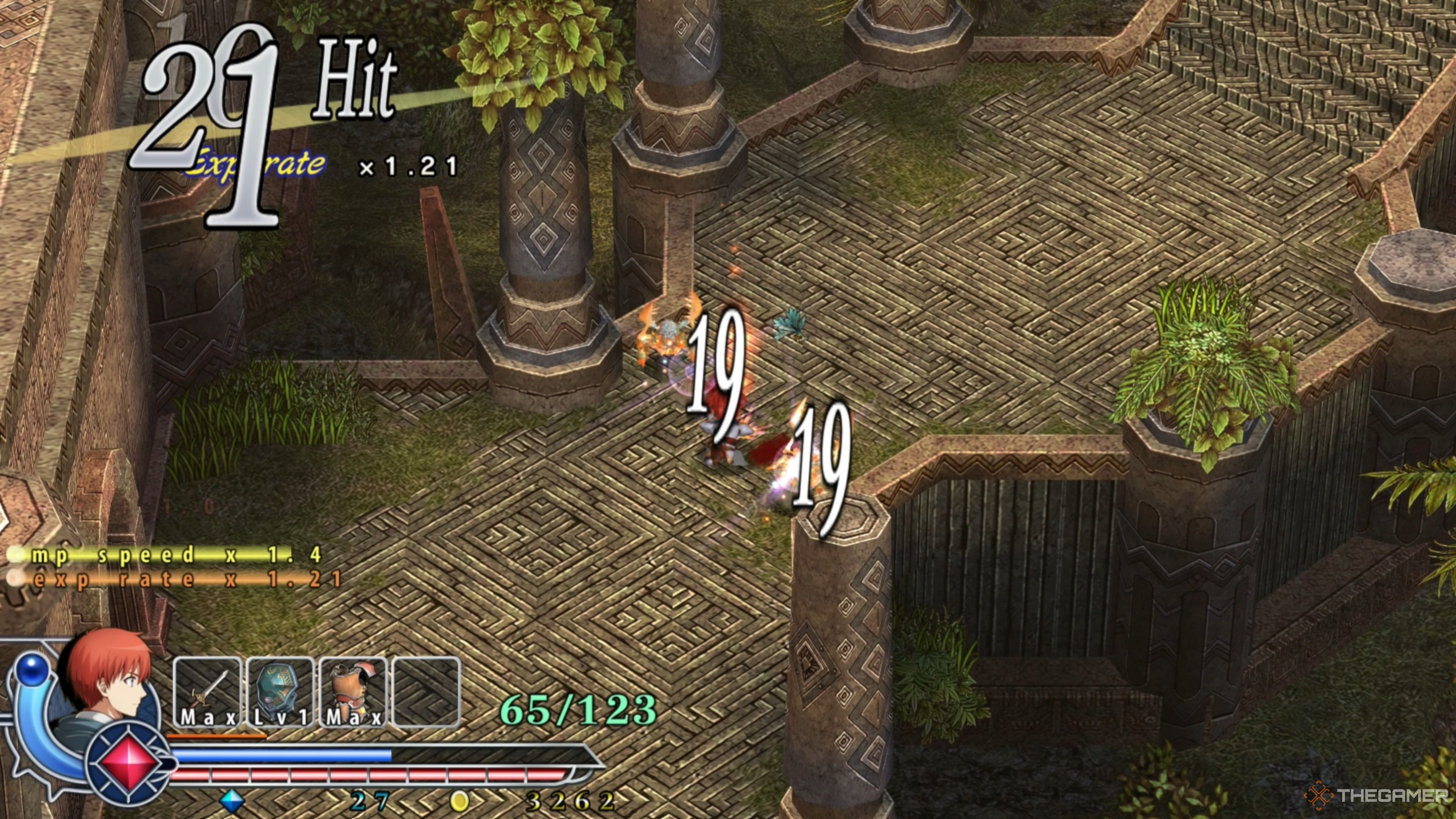 Adol performing a plunging attack to deal damage on a pair of Gulgs in Ys Memoire: The Oath In Felghana.