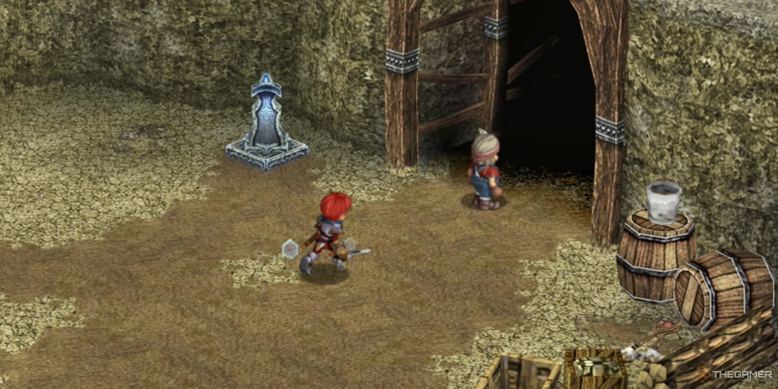 Adol Christin running toward the Tigray Quarry to speak with Paul at the entrance in Ys Memoire: The Oath in Felghana!