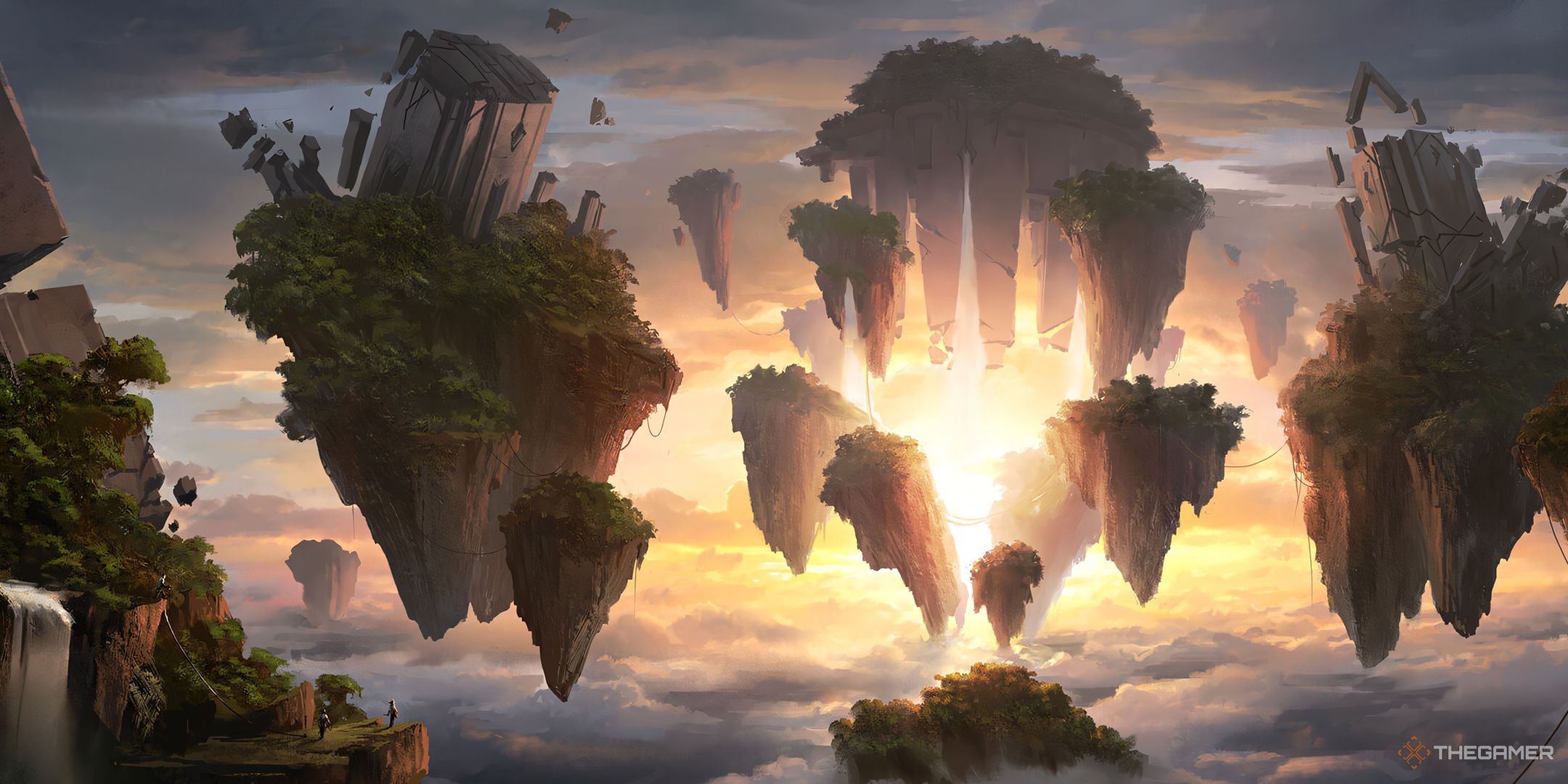 Zendikar Rising key art by Piotr Jura, showing floating islands.