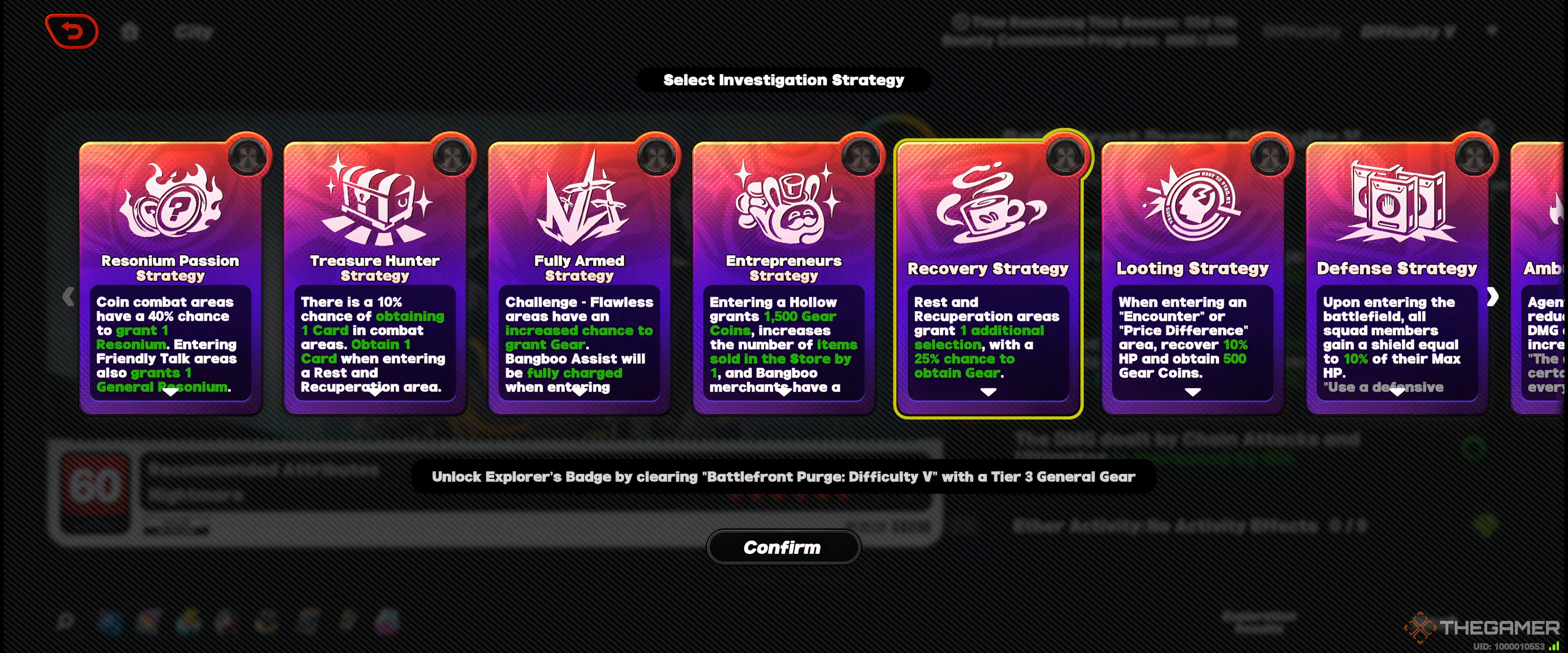 Lost Void Investigation Strategy select screen in Zenless Zone Zero.