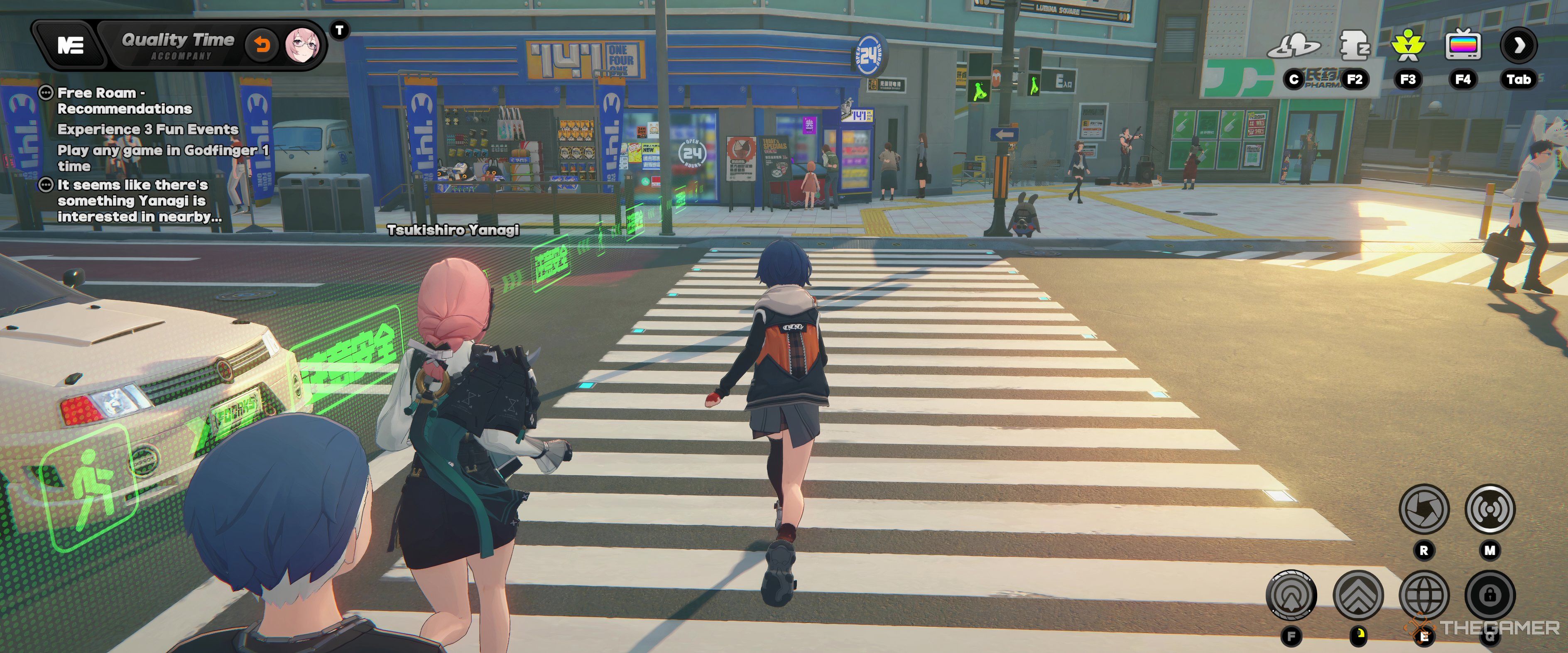 Yanagi and Belle wandering Lumina Square in Zenless Zone Zero.