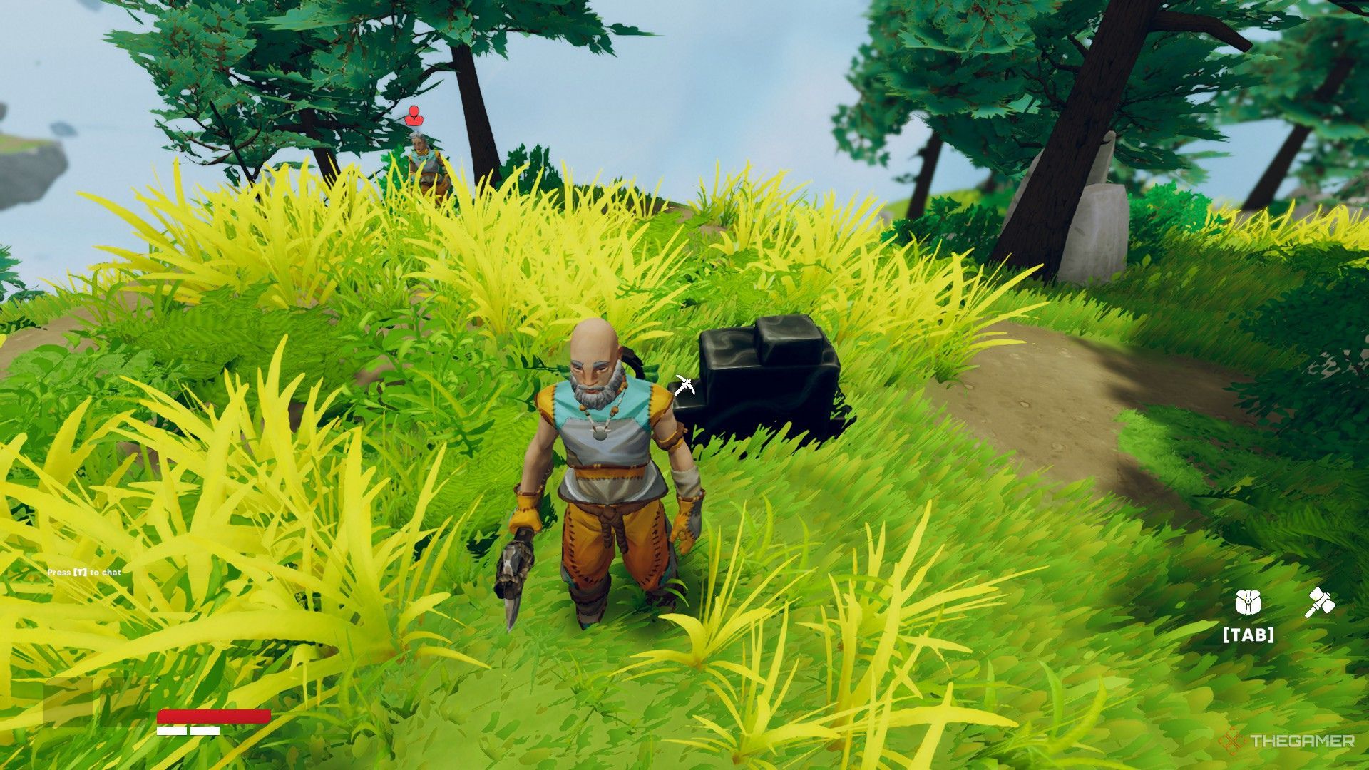 The image shows the player standing next to a Hardstone deposit in Aloft.