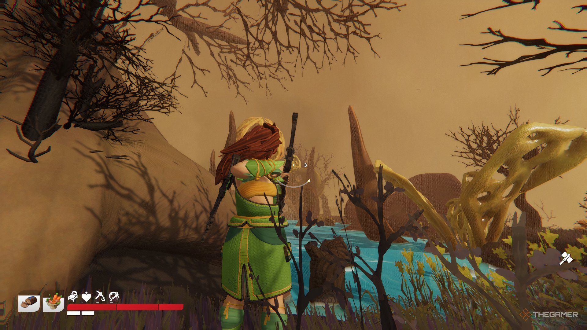 Aiming Bow And Arrow At Corruption Node On A Corrupted Island In Aloft.