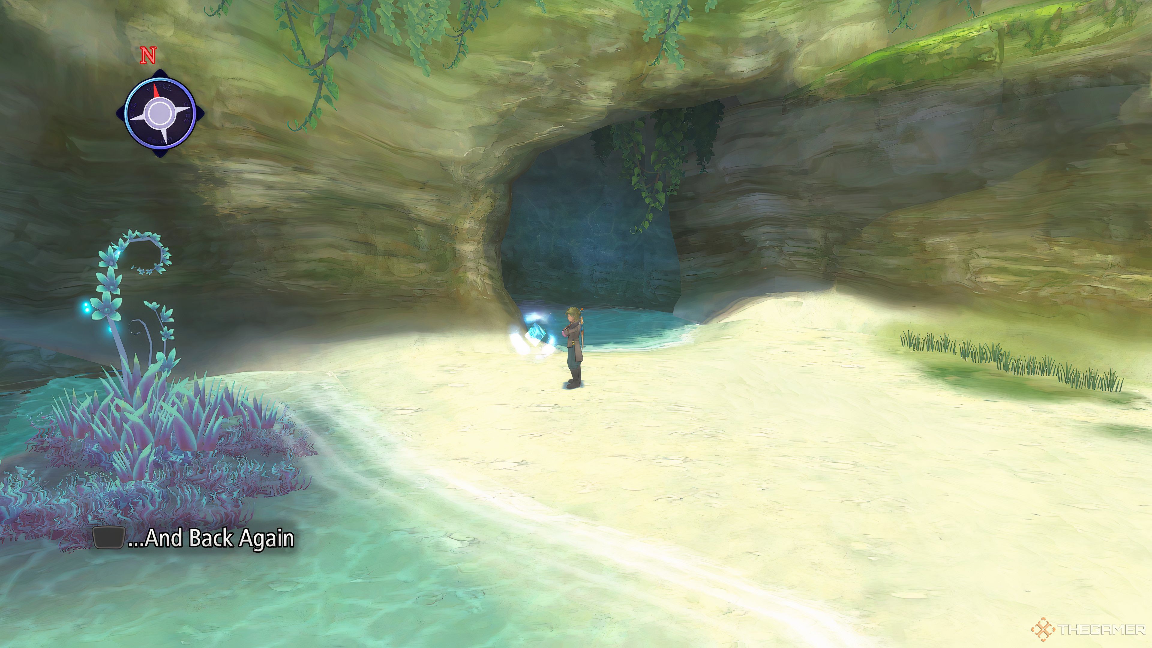 Malik standing in the major part of Seaside Cave by a save point with a Skit popup in the corner in Tales Of Graces F Remastered.