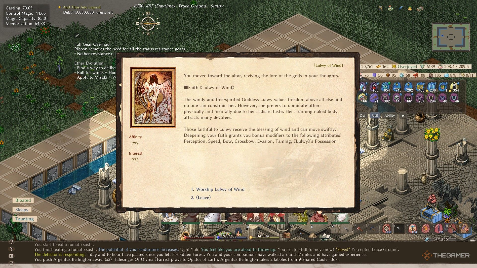 The player in Elin prepares to worship Lulwy of Wind.