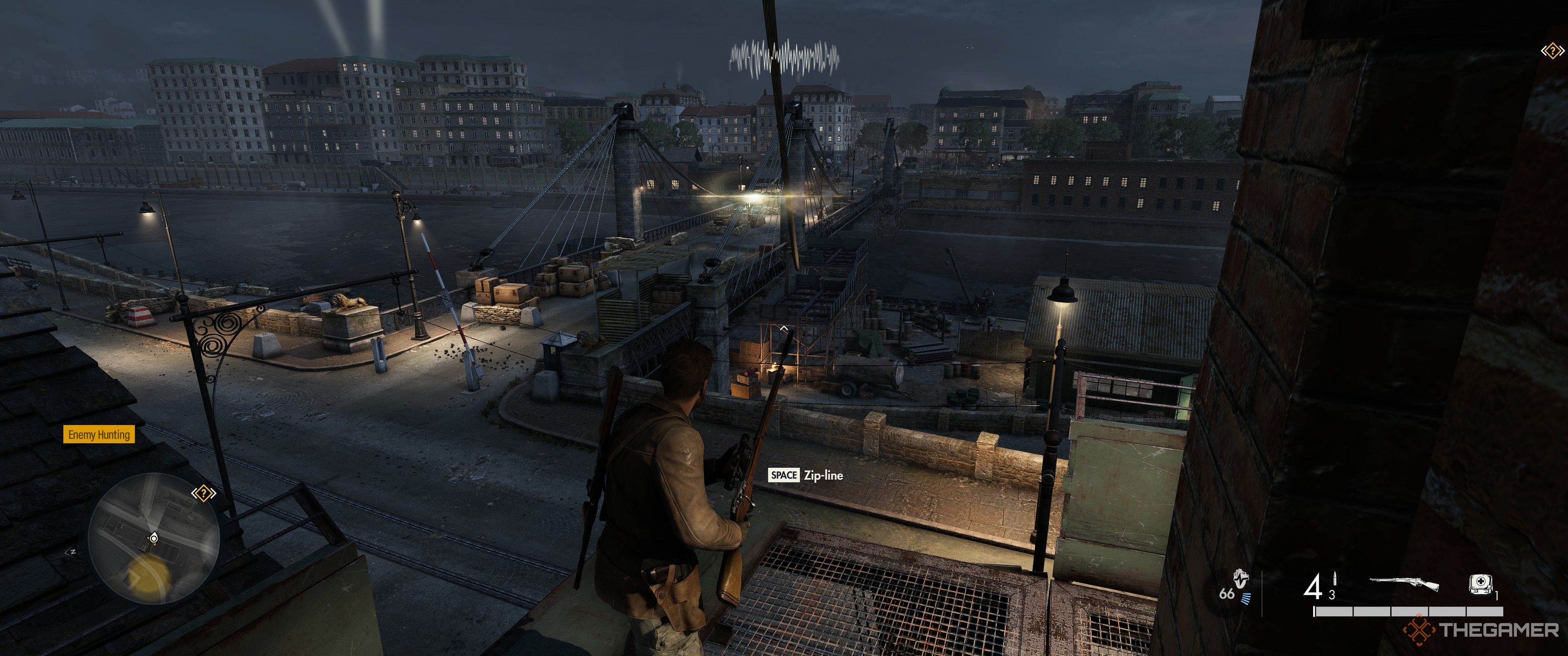 Looking out over a bridge in Sniper Elite: Resistance.