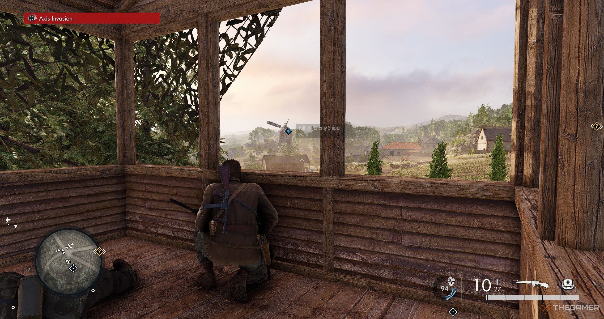 A photo of the Sniper Elite: Resistance main character looking at an elite sniper.