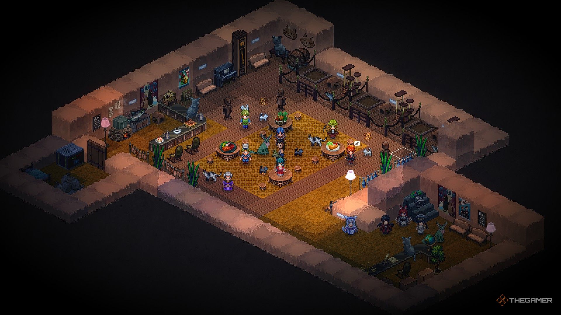 A player visits a cat cafe in Elin, hidden in the tavern&rsquo;s basement.