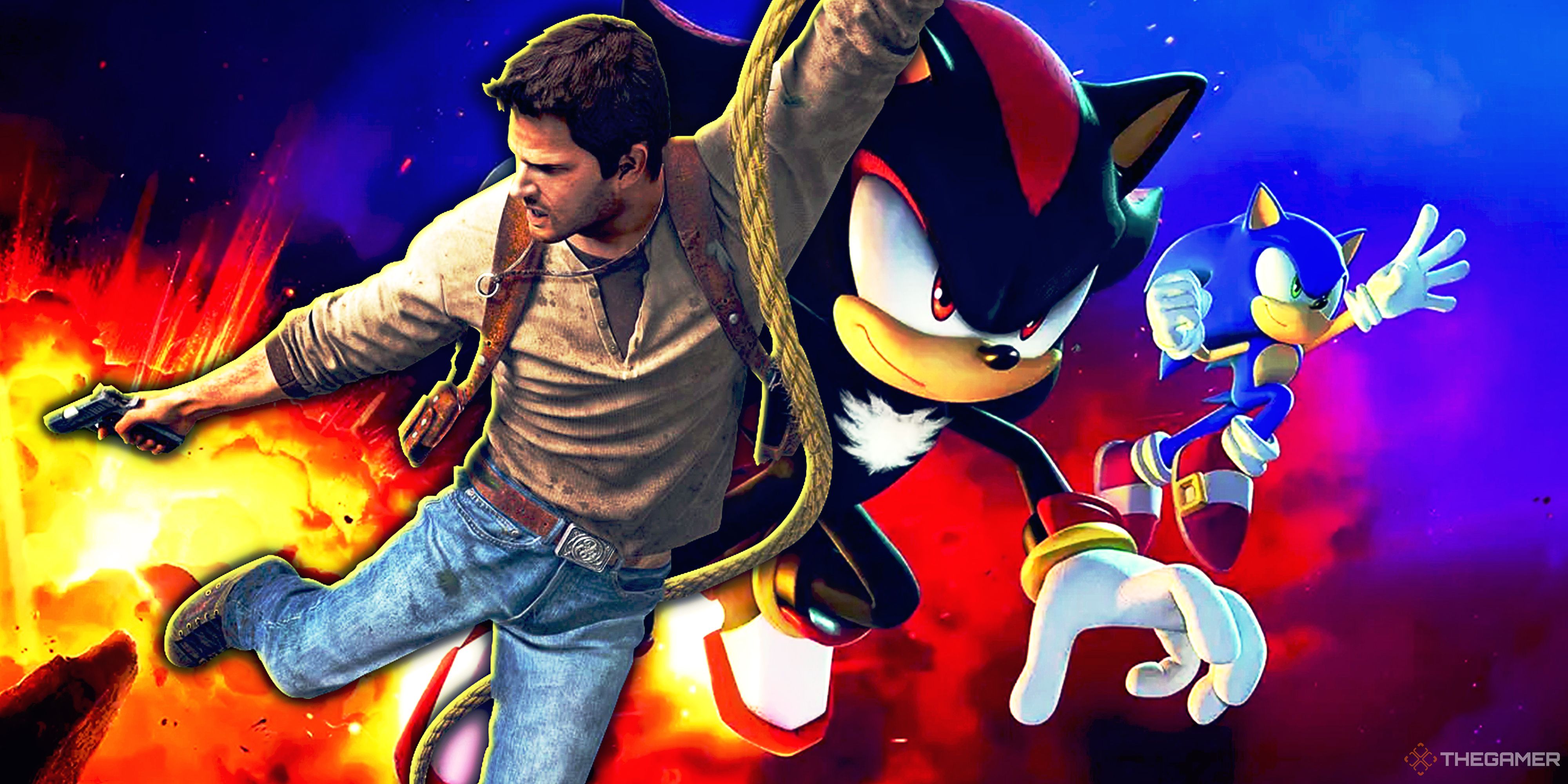 Collage image with Nathan Drake, Shadow, and Sonic the Hedgehog.