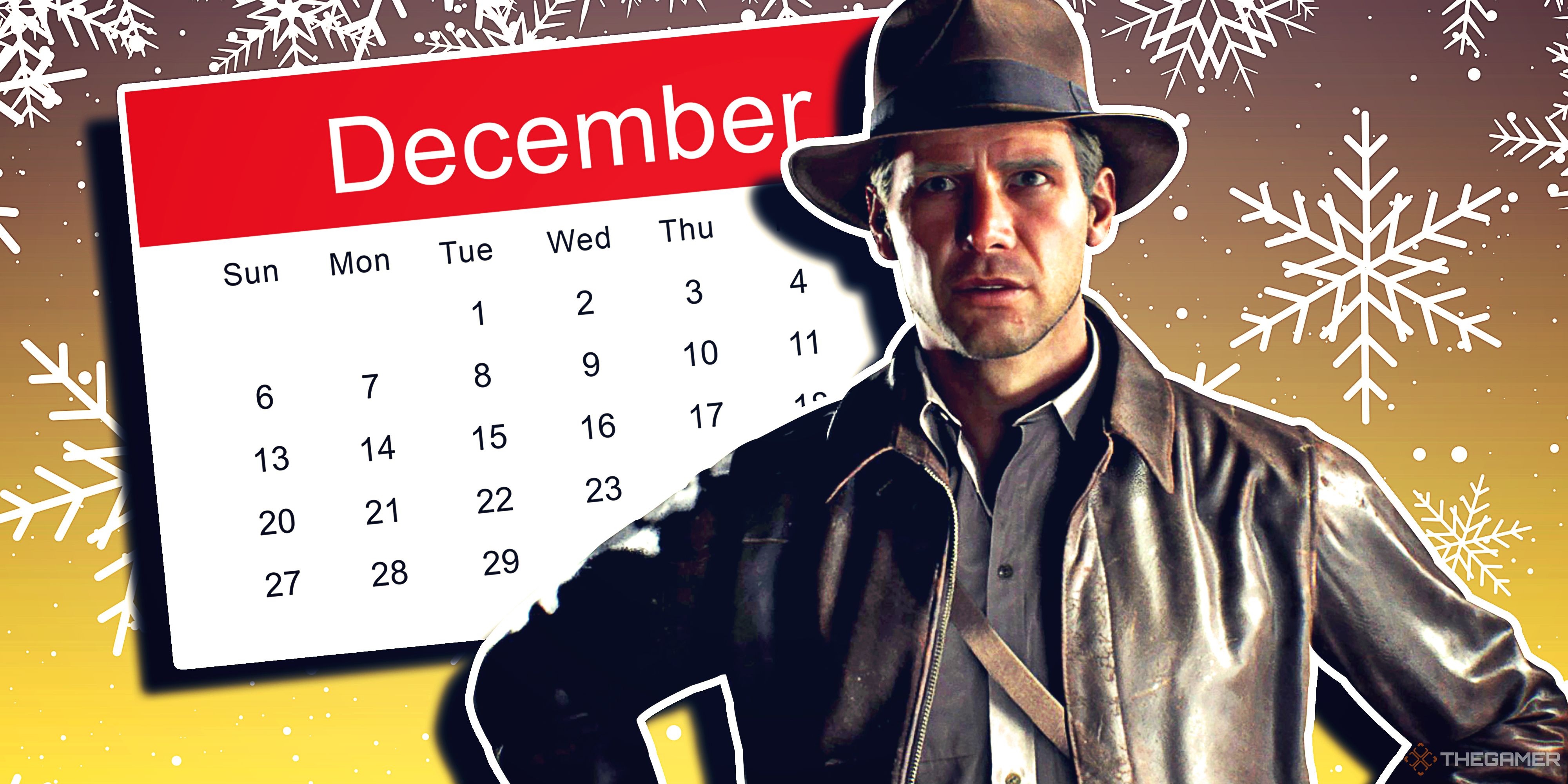 Indiana Jones standing in front of a calendar saying December.