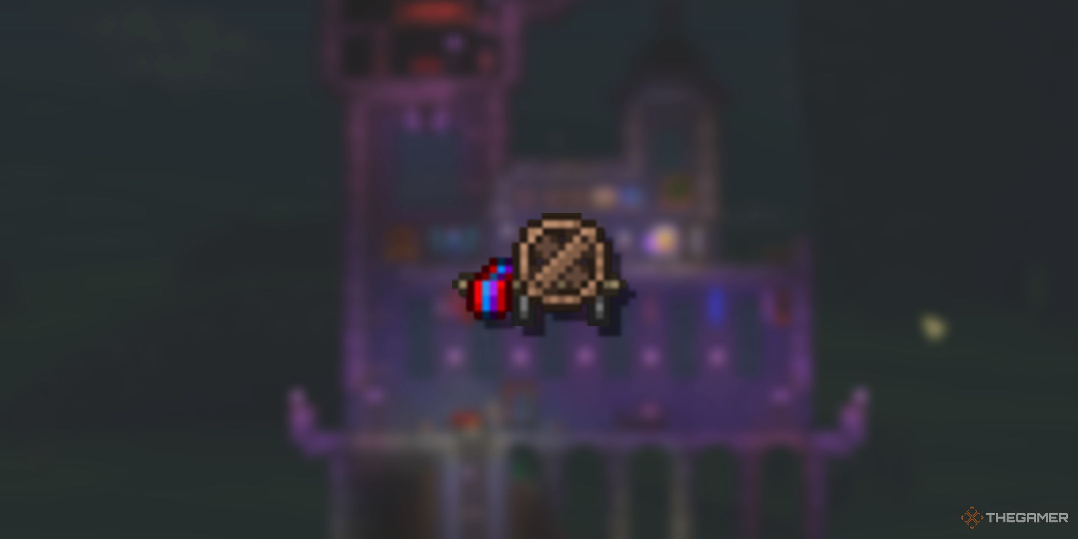 A blurry image of a Terraria base with a PNG of the loom.