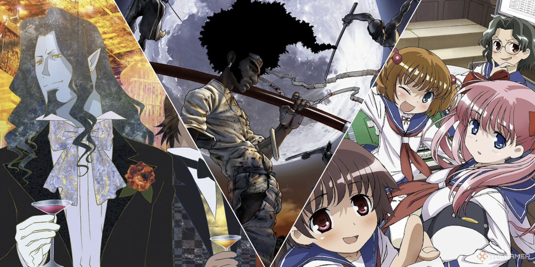 A collage of anime from Studio Gonzo such as Afro Samurai and Count of Monte Cristo.