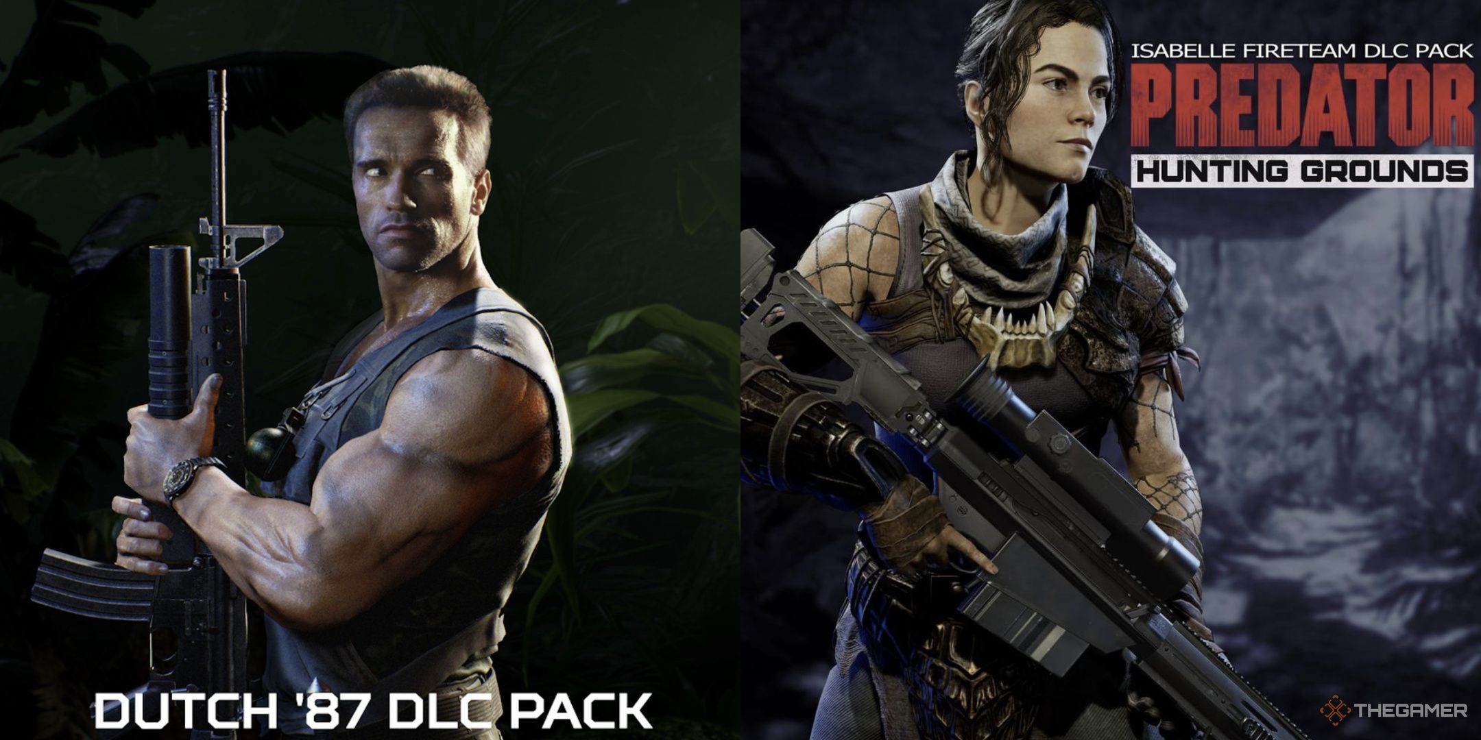 A collage of DLC promo images from Predator Hunting Grounds.