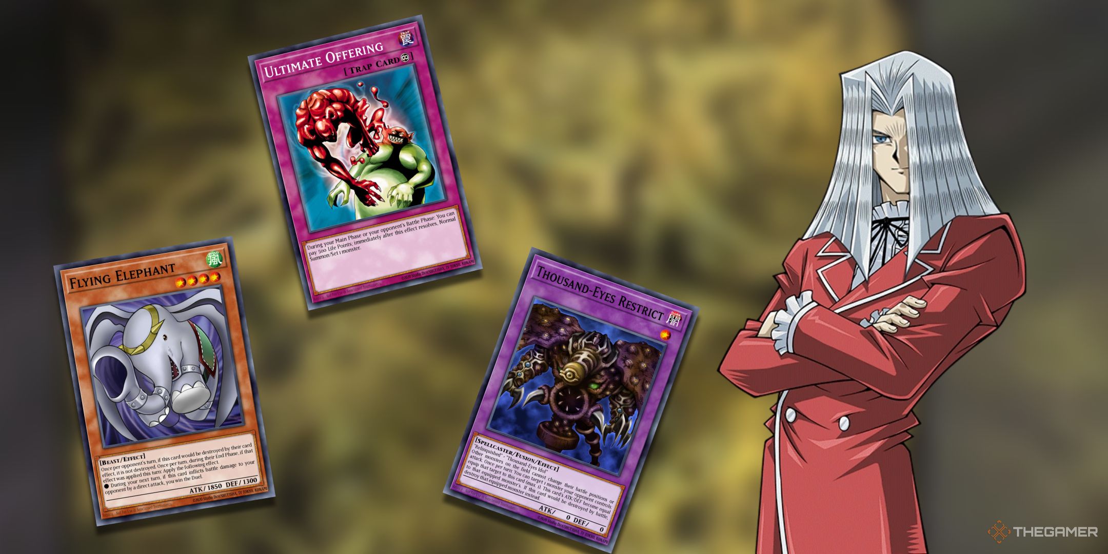 A collage of Pegasus's best cards from the Yu-Gi-Oh! anime.