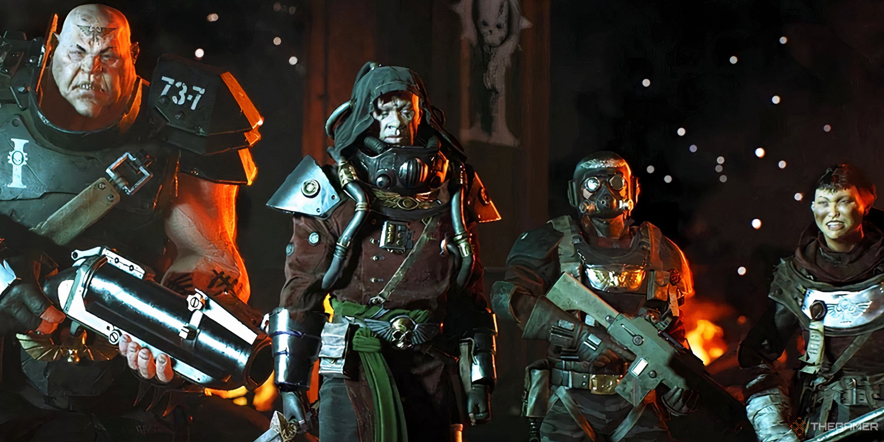 A full team In Warhammer 40,000 Darktide.