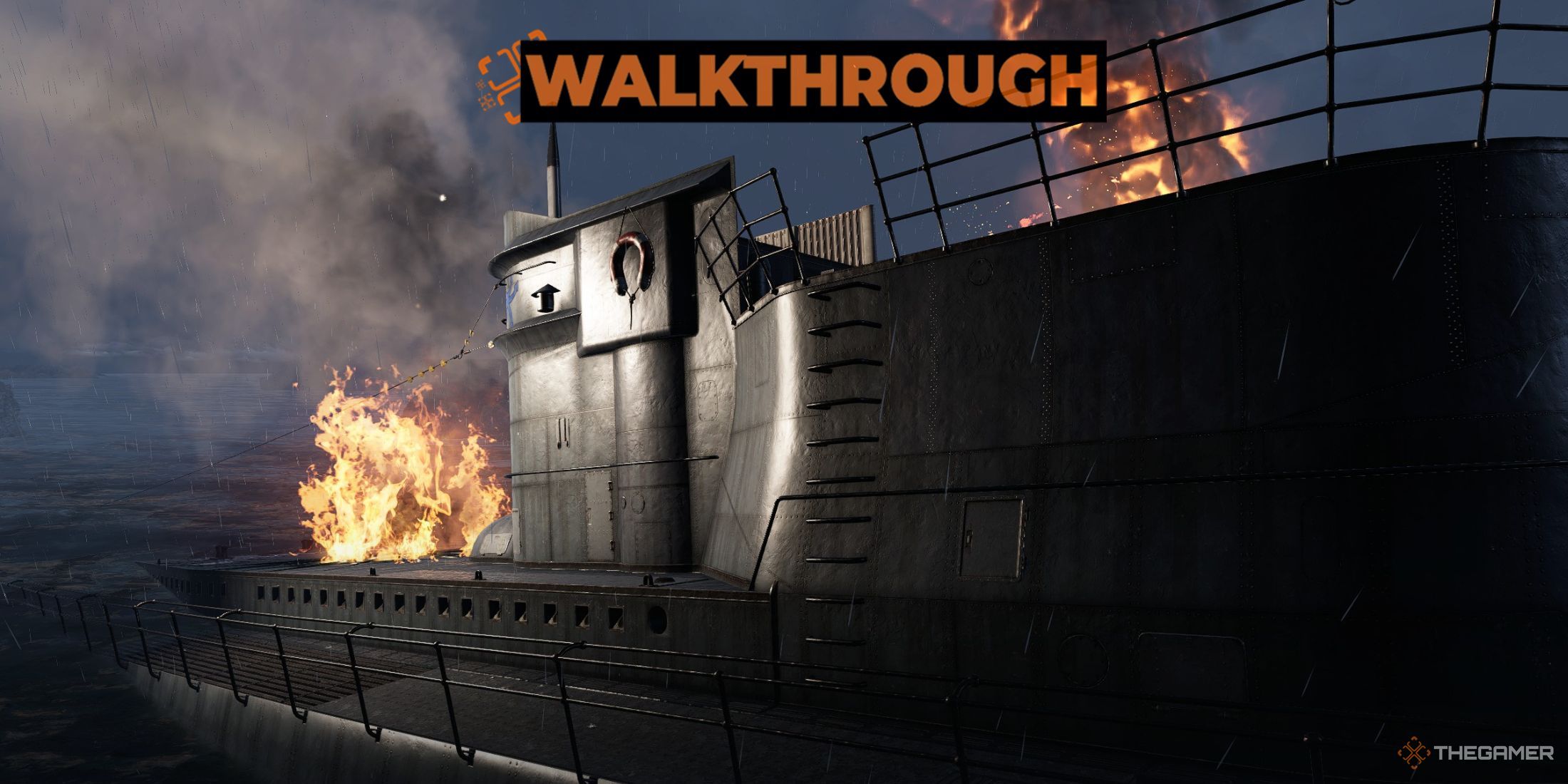 A photo of Sniper Elite Resistance's U-Boat on fire.