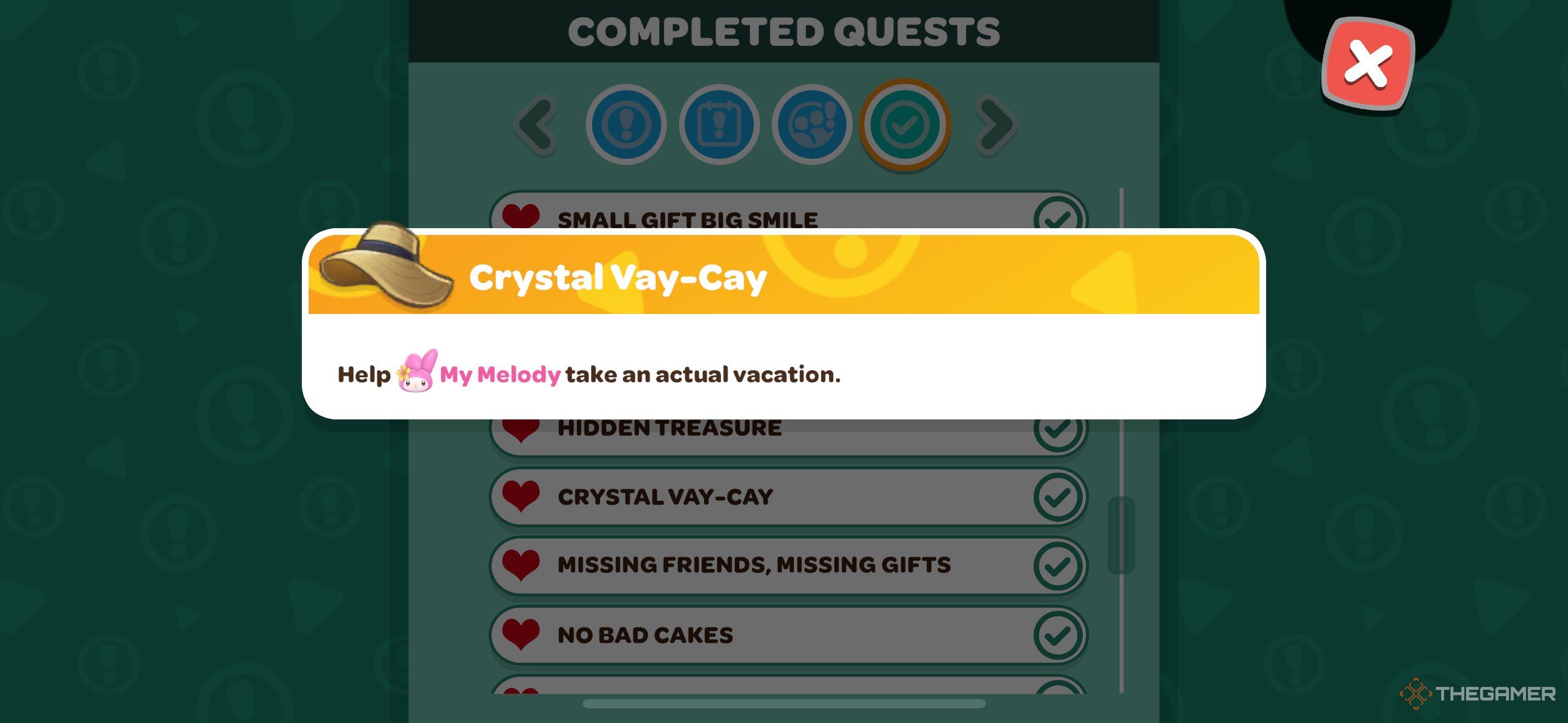 A player looking at a completed My Melody quest in Hello Kitty Island Adventure