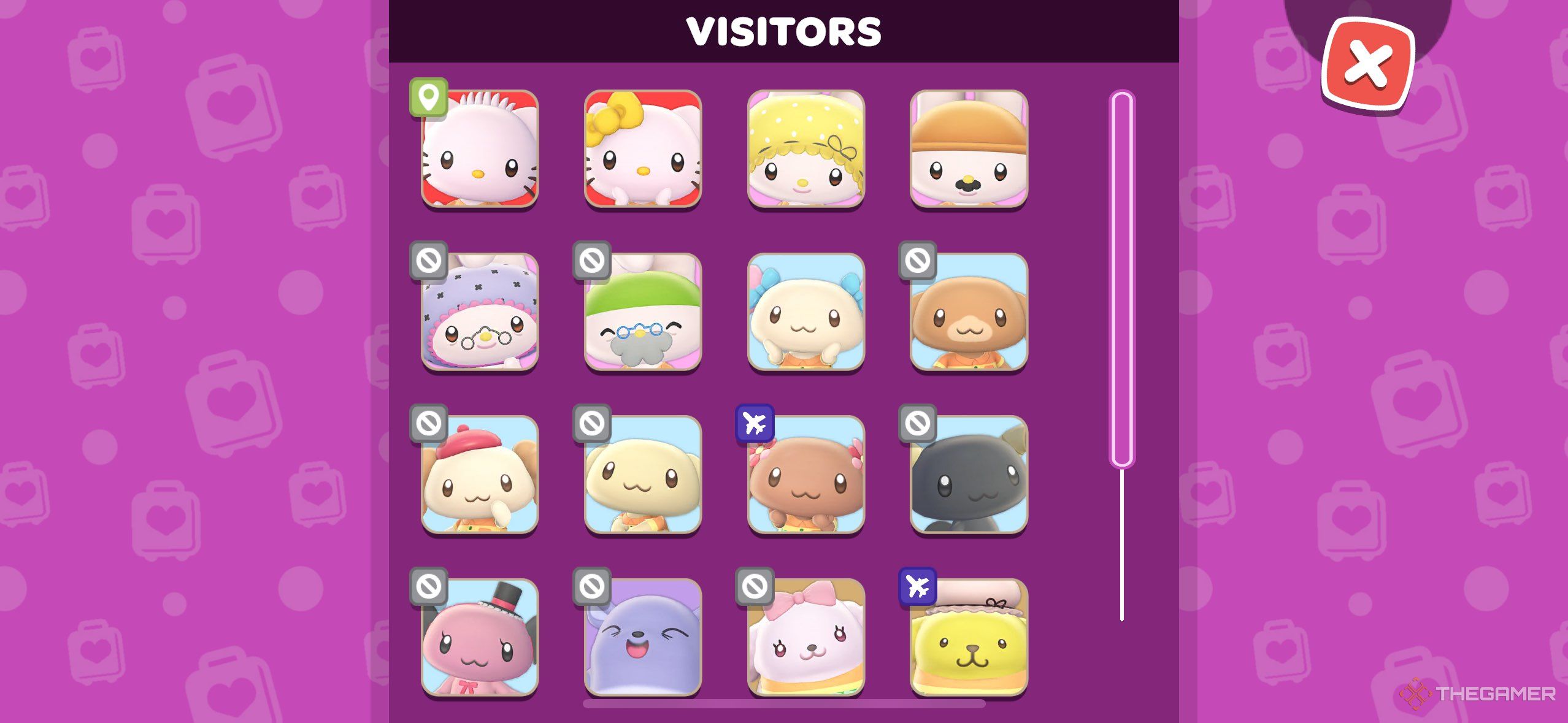 A player looking at all potential guests in Hello Kitty Island Adventure.