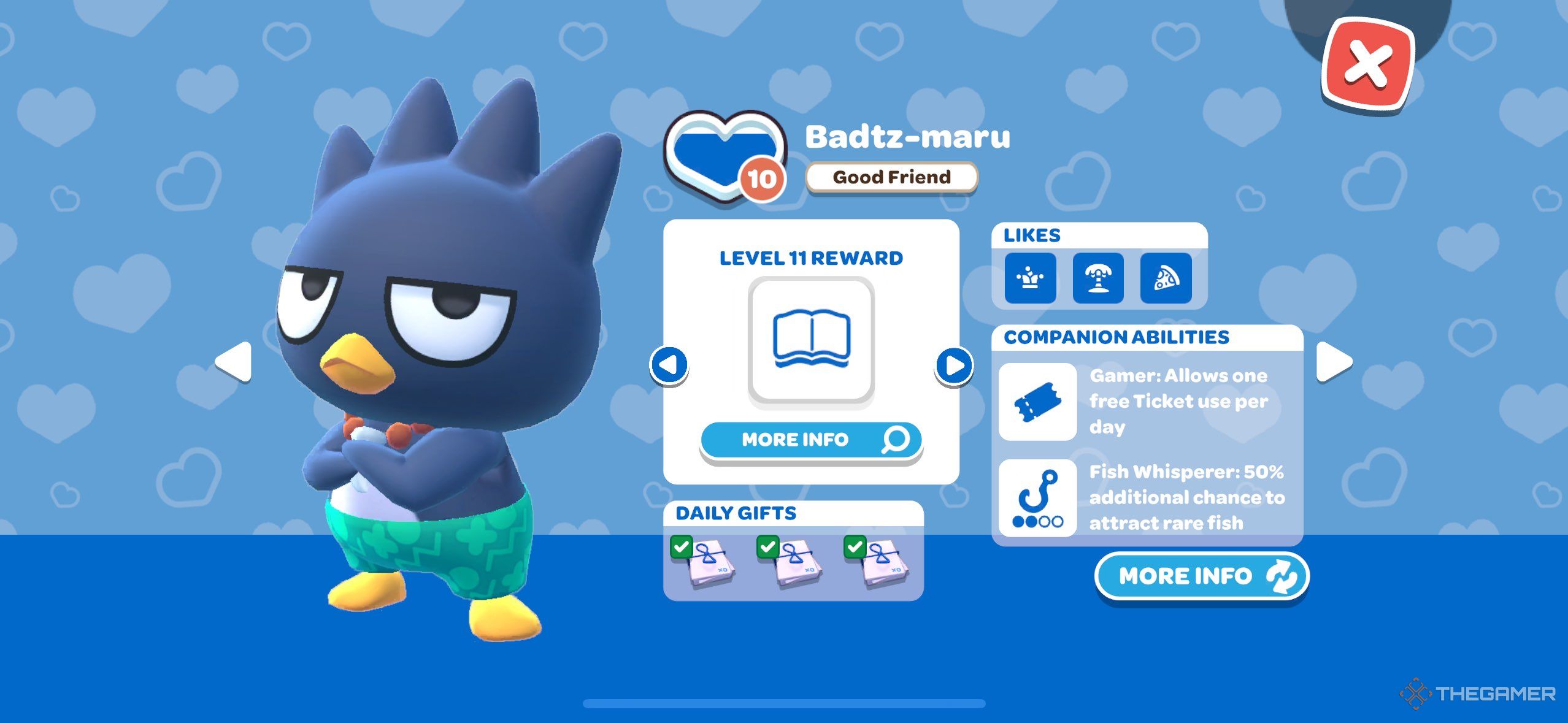 A player looking at Badtz-marus character screen in Hello Kitty Island Adventure