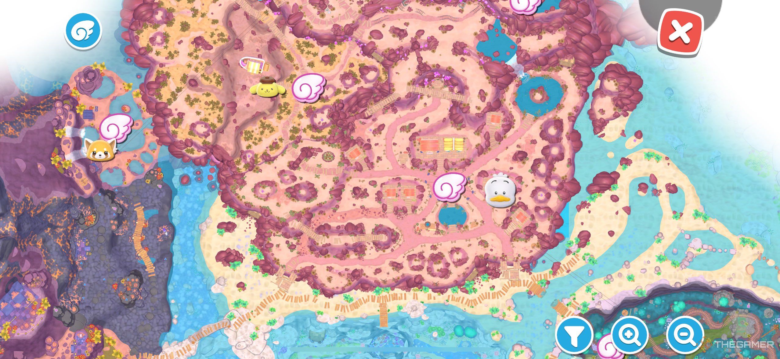 A player showing a map of Gemstone Mountain in Hello Kitty Island Adventure.