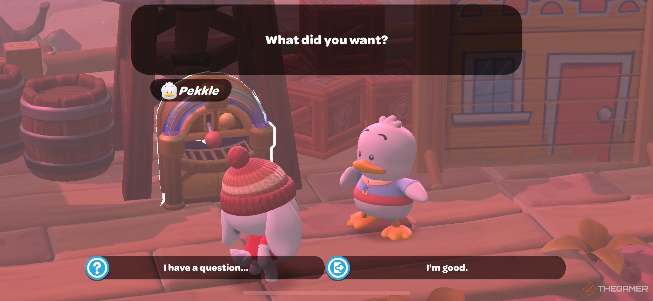 A player talking to Pekkle in Hello Kitty Island Adventure.