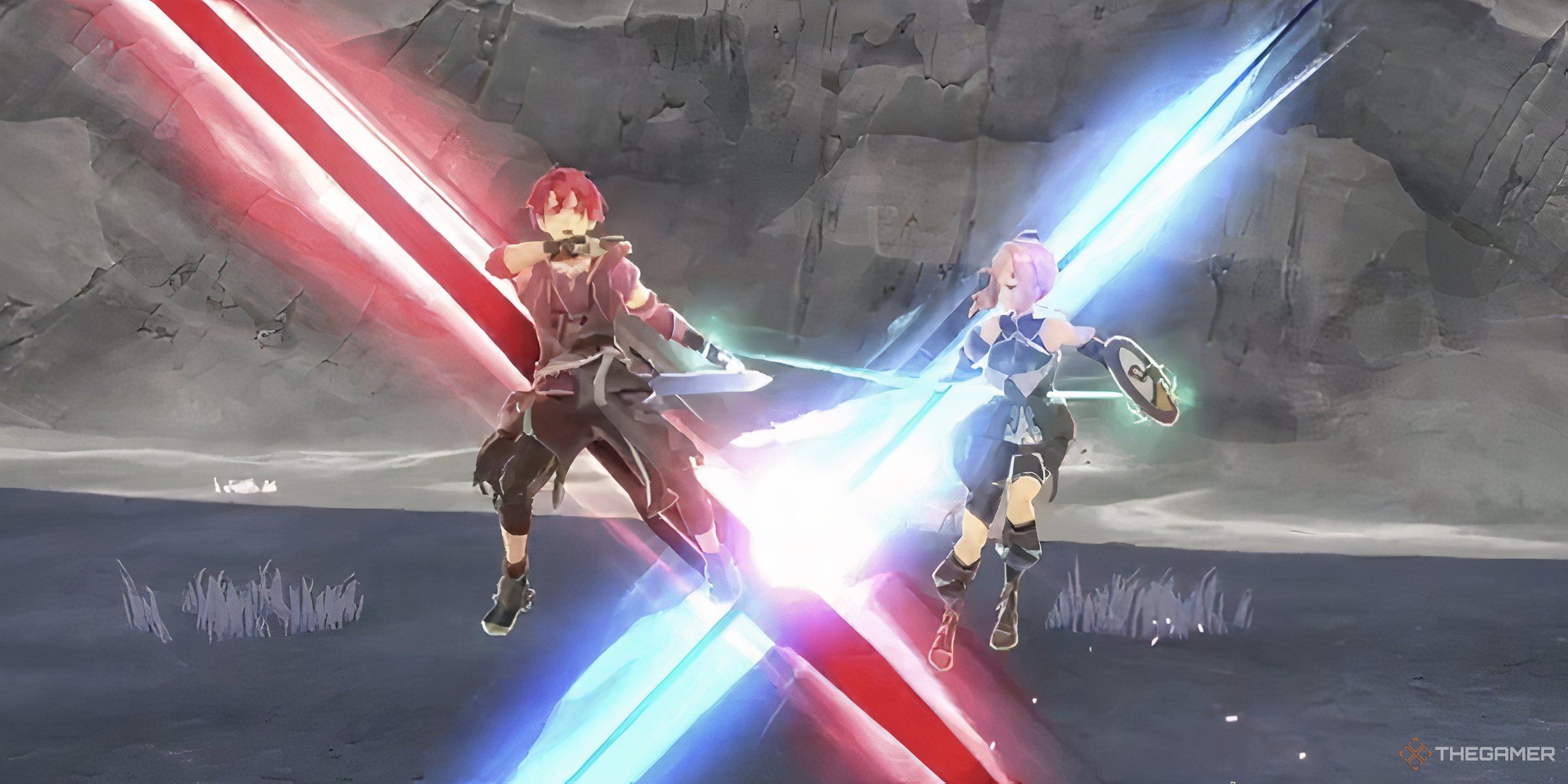 Adol And Karja Creating An X-Shaped Slash Using The Duo Skill Cross Edge In Ys X: Nordics.
