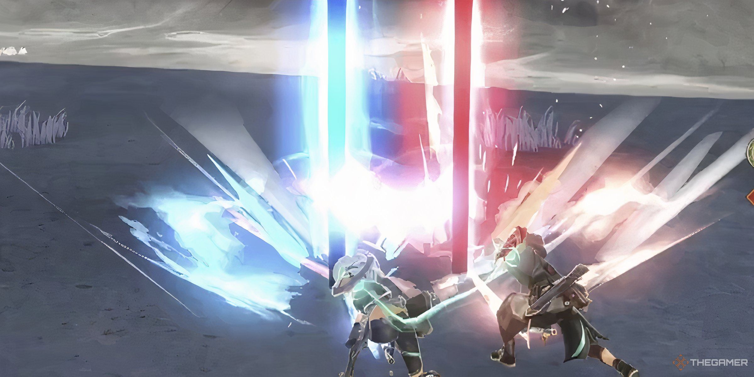 Adol And Karja Slamming Into The Ground Using The Duo Skill Double Smash In Ys X: Nordics.