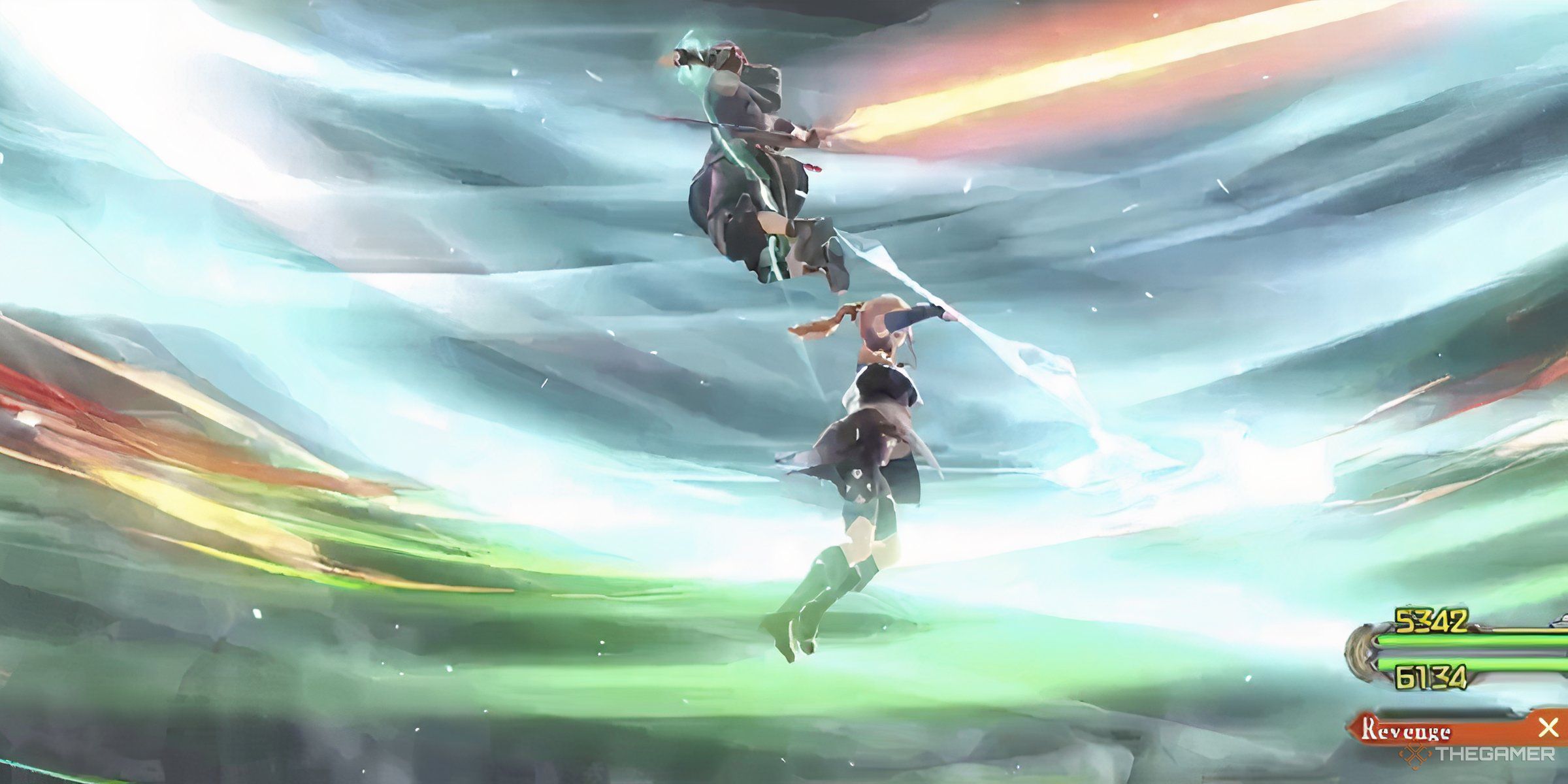 Adol And Karja Spinning In A Tornado Using The Duo Skill Twin Vortex In Ys X: Nordics.