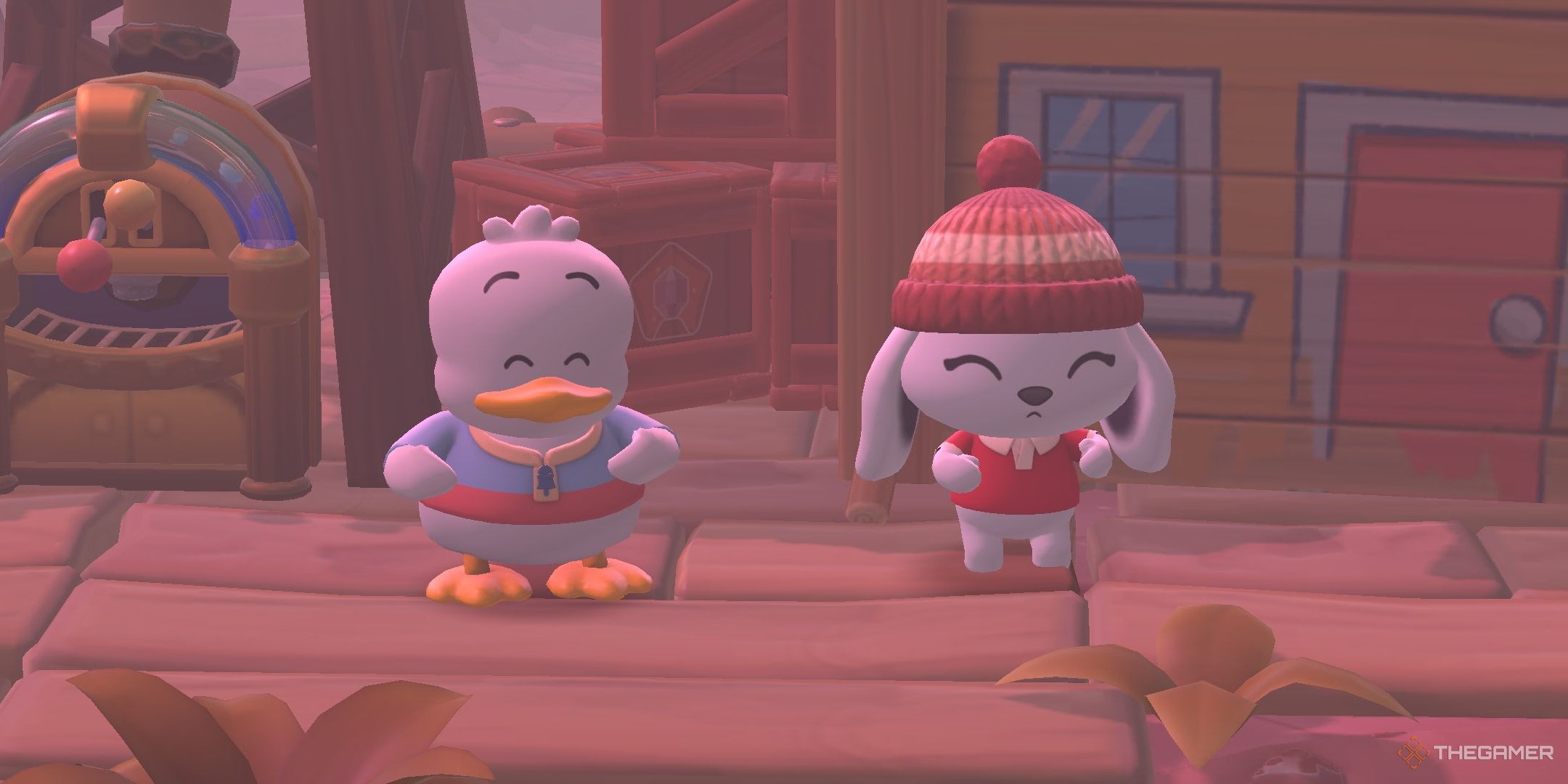 An image of Pekkle posing with the player in Hello Kitty Island Adventure.