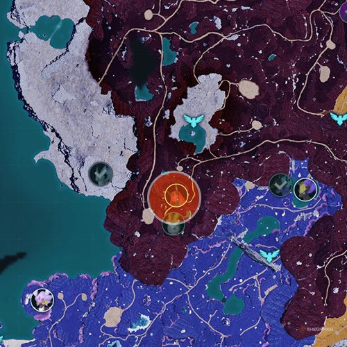 An orange circle shows the location of the Alpha Boss, Splatterina in Palworld