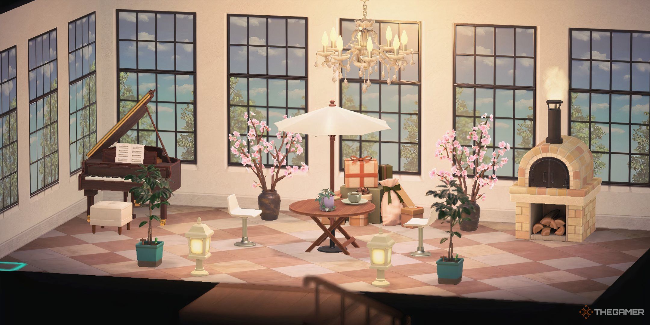 Animal Crossing New Horizon's overthrown from a player home that shows an appointment indoors that should look like a restaurant.
