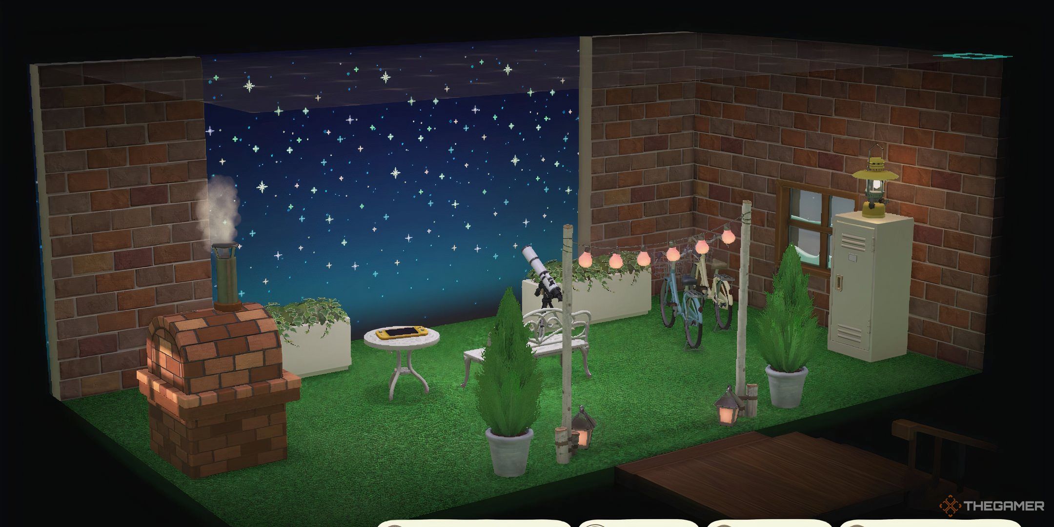 Animal Crossing New Horizon's overthrown from a player home with the starry Night Sky Wall to restore stars indoors.