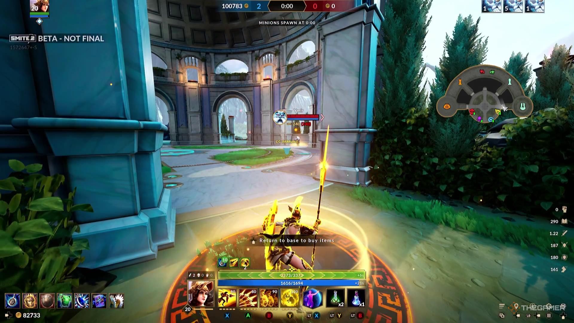 Athena prepares to teleport to an enemy with her Aspect of War God Aspect in Smite 2.