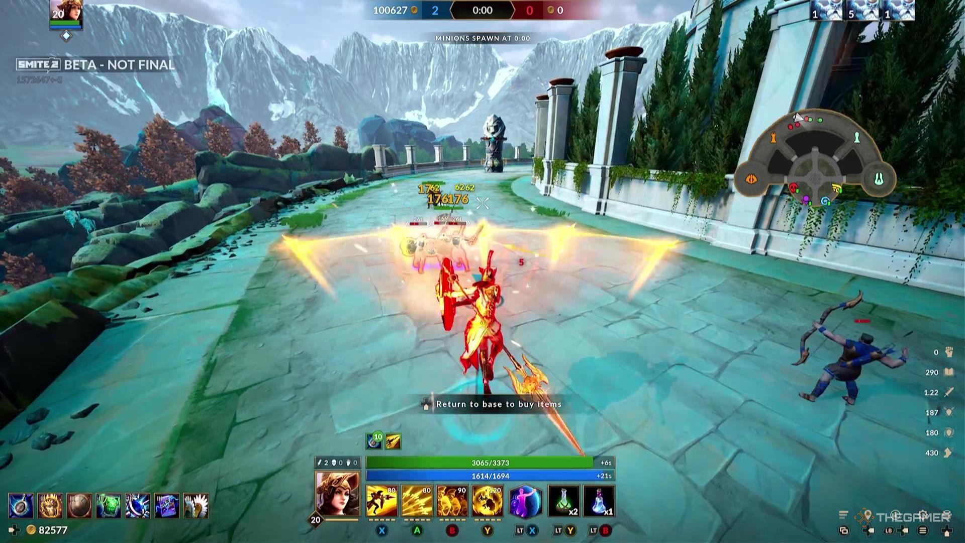 Athena uses her Confound ability to force enemy minions to attack her in Smite 2.
