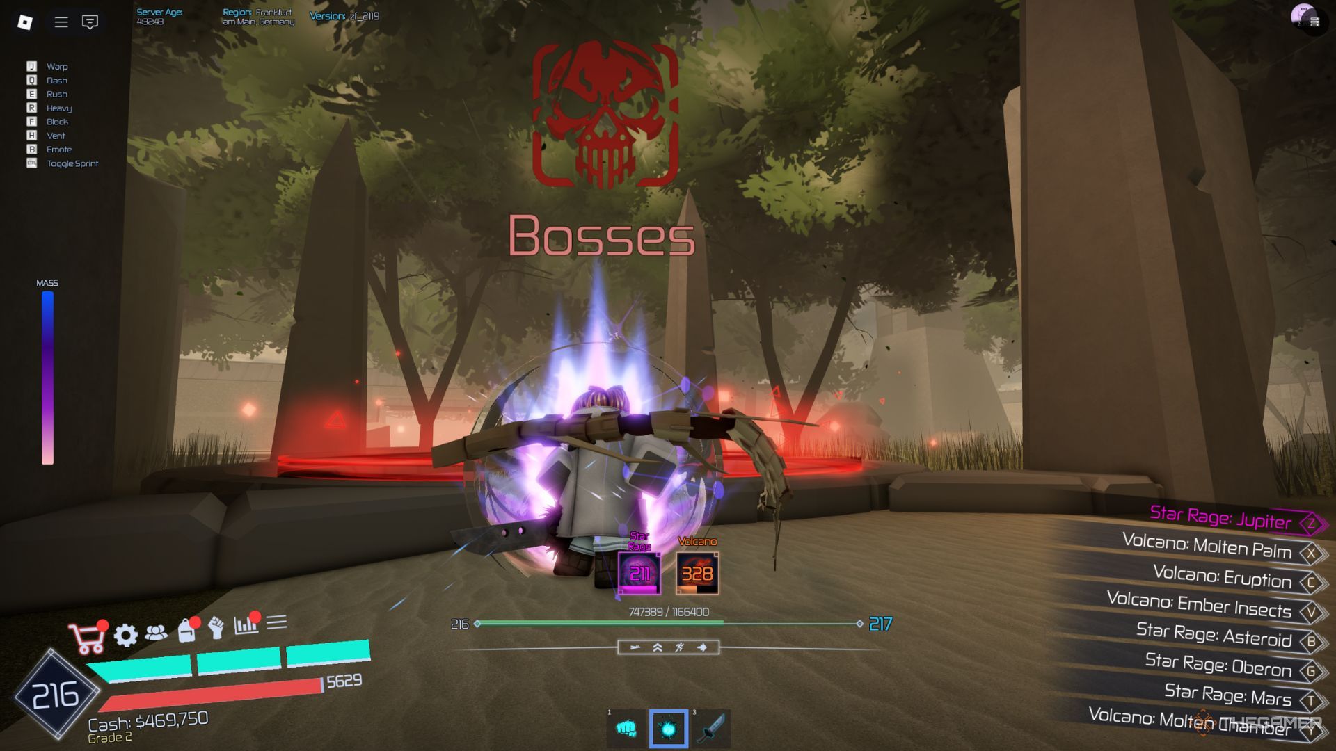 The player character shows Bosses hub in the main lobby in Jujutsu Infinite.