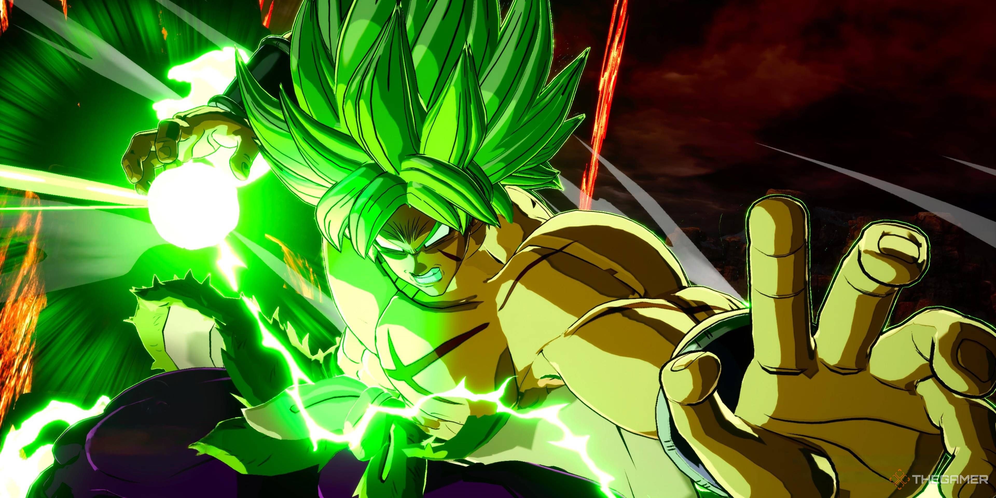 Broly charging up his Gigantic Cannon special move in Dragon Ball: Sparking Zero.