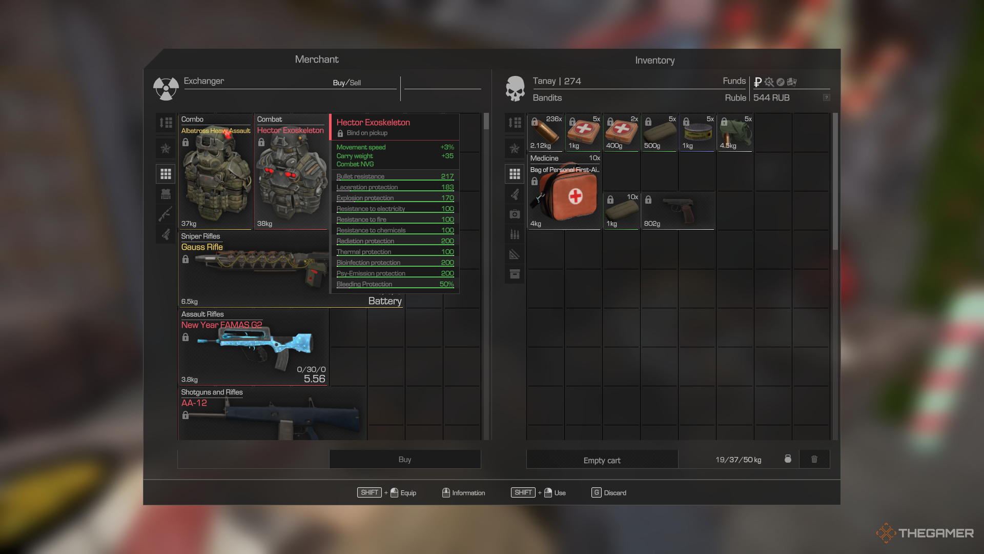 Browsing items in the shop in Stalcraft: X