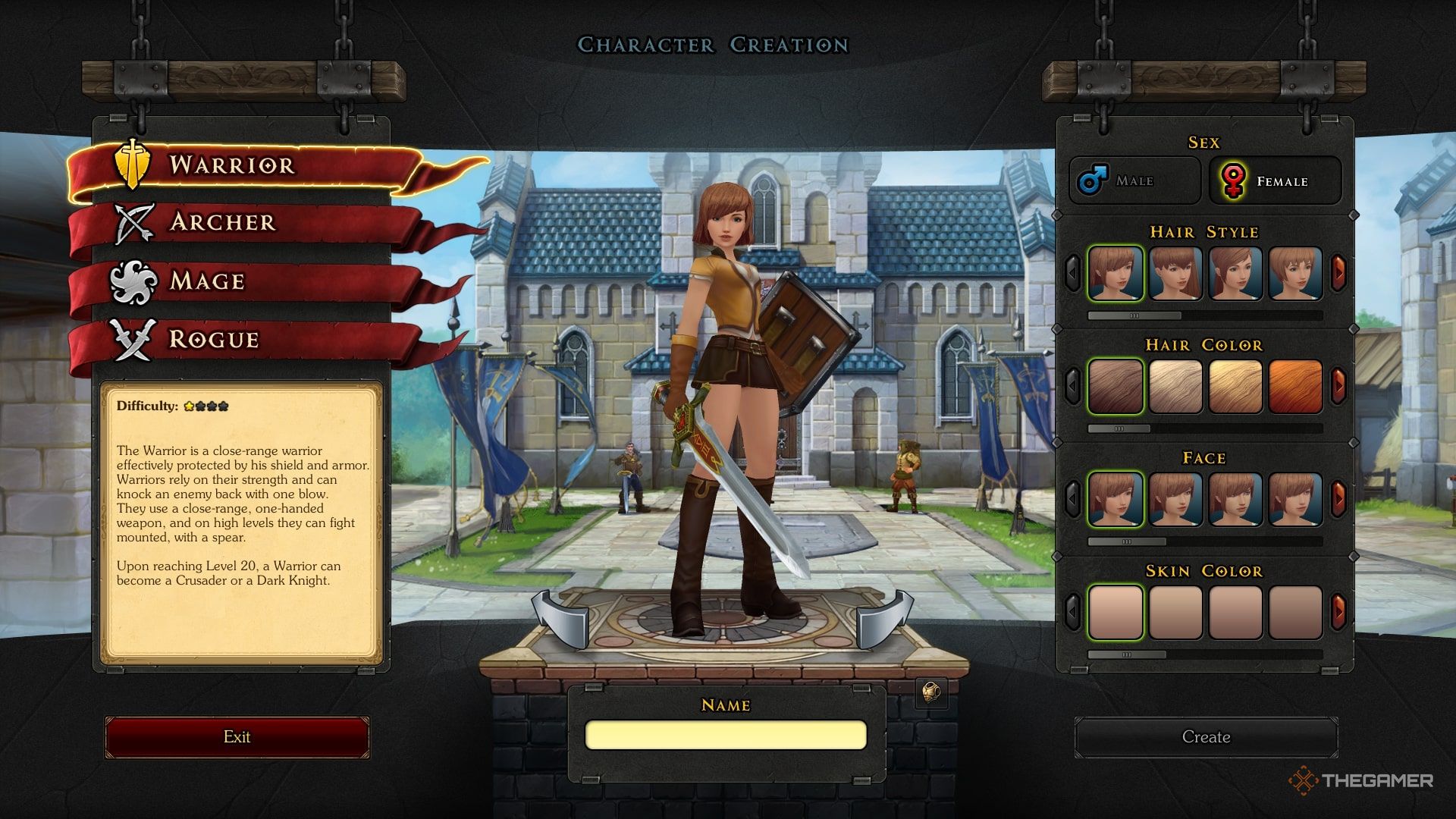 Choosing a class in Royal Quest Online.