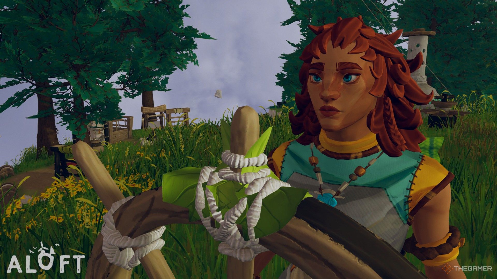 Close up of a player steering an island in Aloft.