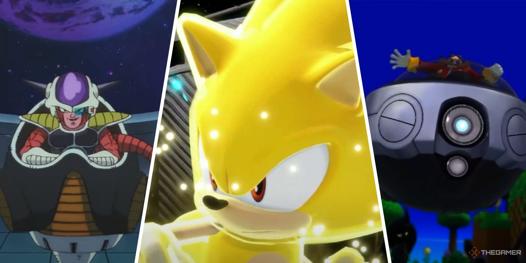 Collague showing Frieza from Dragon Ball, alongside Sonic and Robotnik.