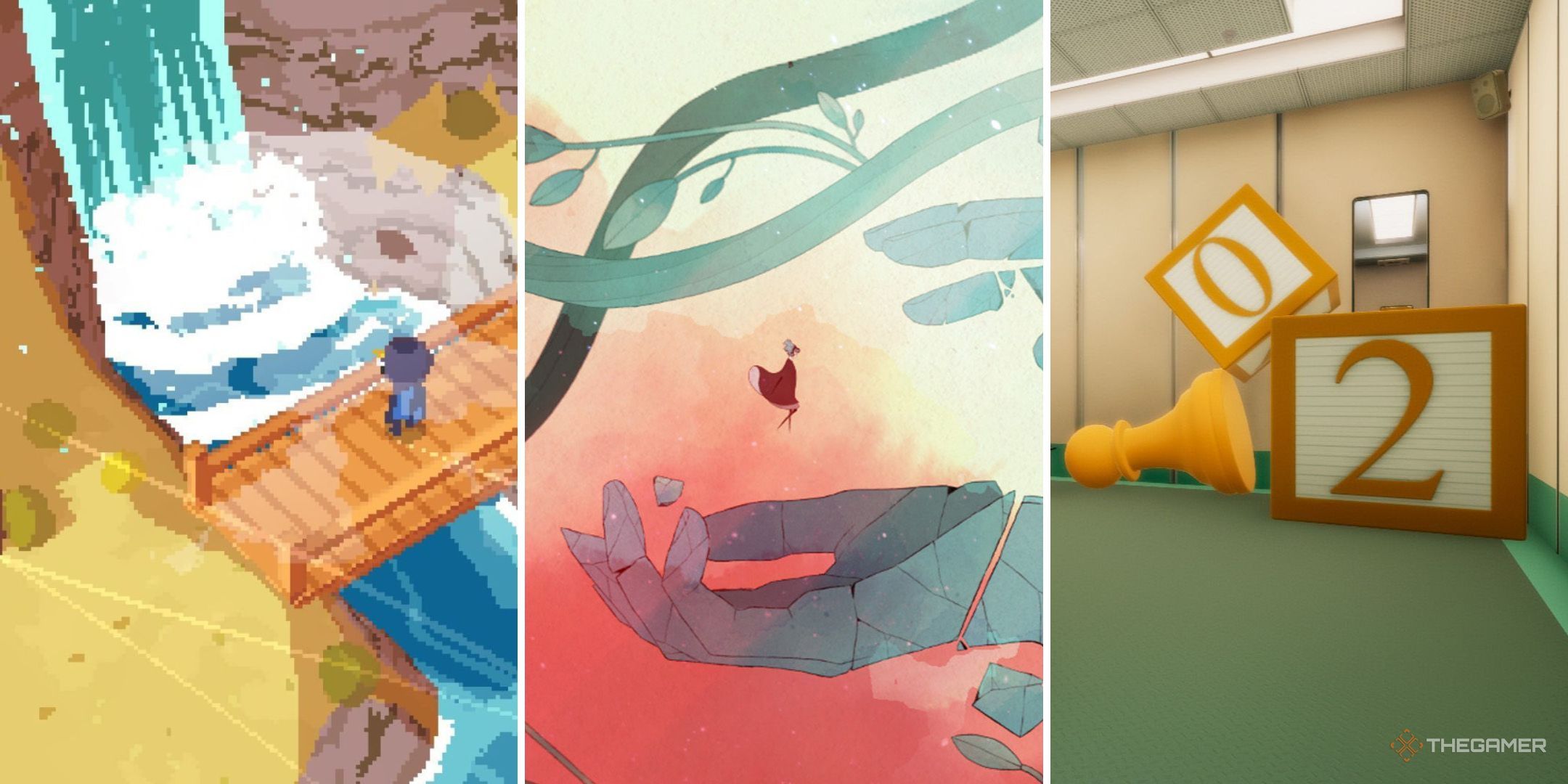Collage with A Short Hike, Gris, and Superliminal.