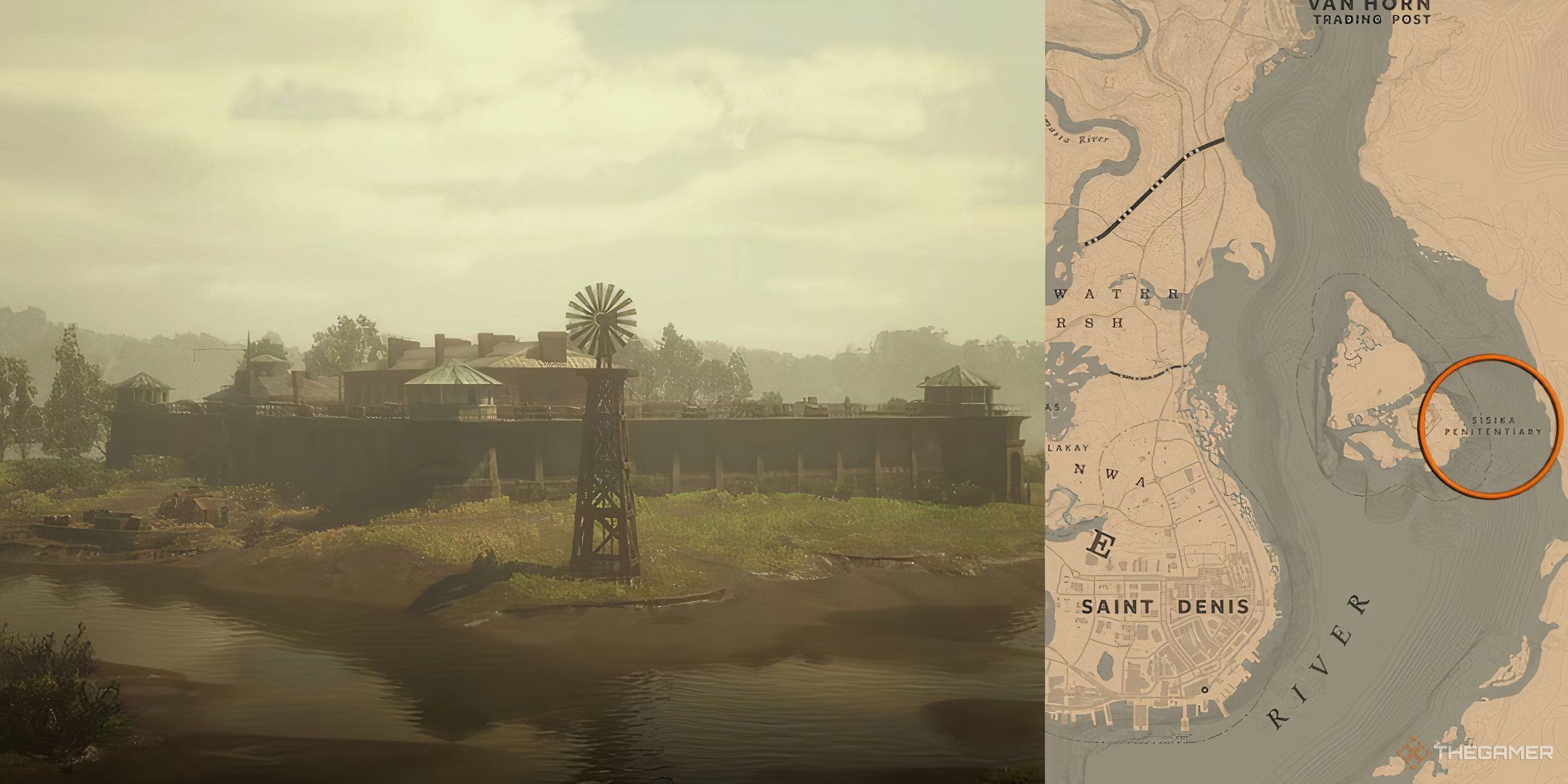 An image of the Sisika Penitentiary from Red Dead Redemption 2, which also serves as a fishing spot.