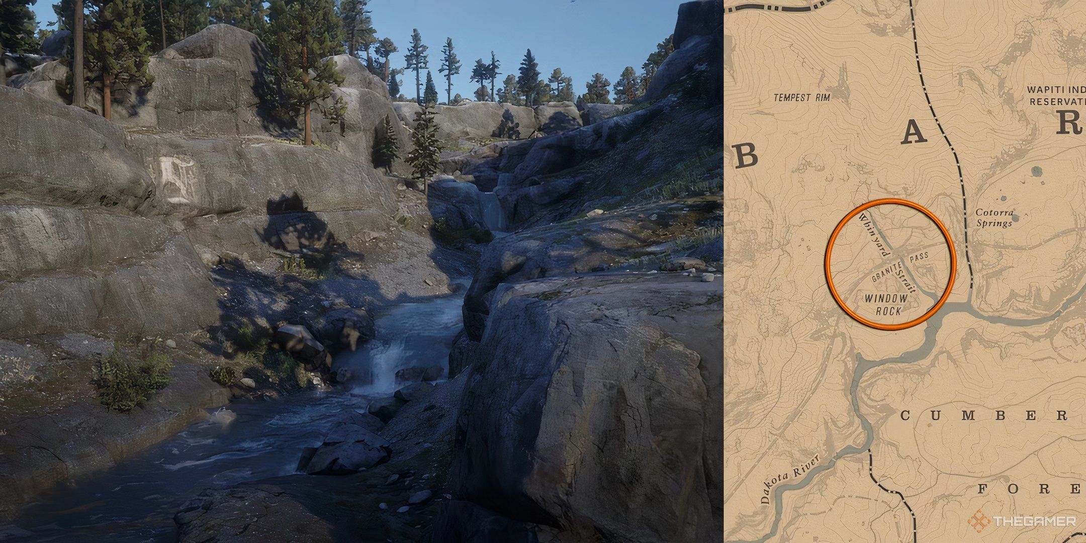 An image of the Whinyard Strait from Red Dead Redemption 2, a thin stream that contains fresh water from the mountains.