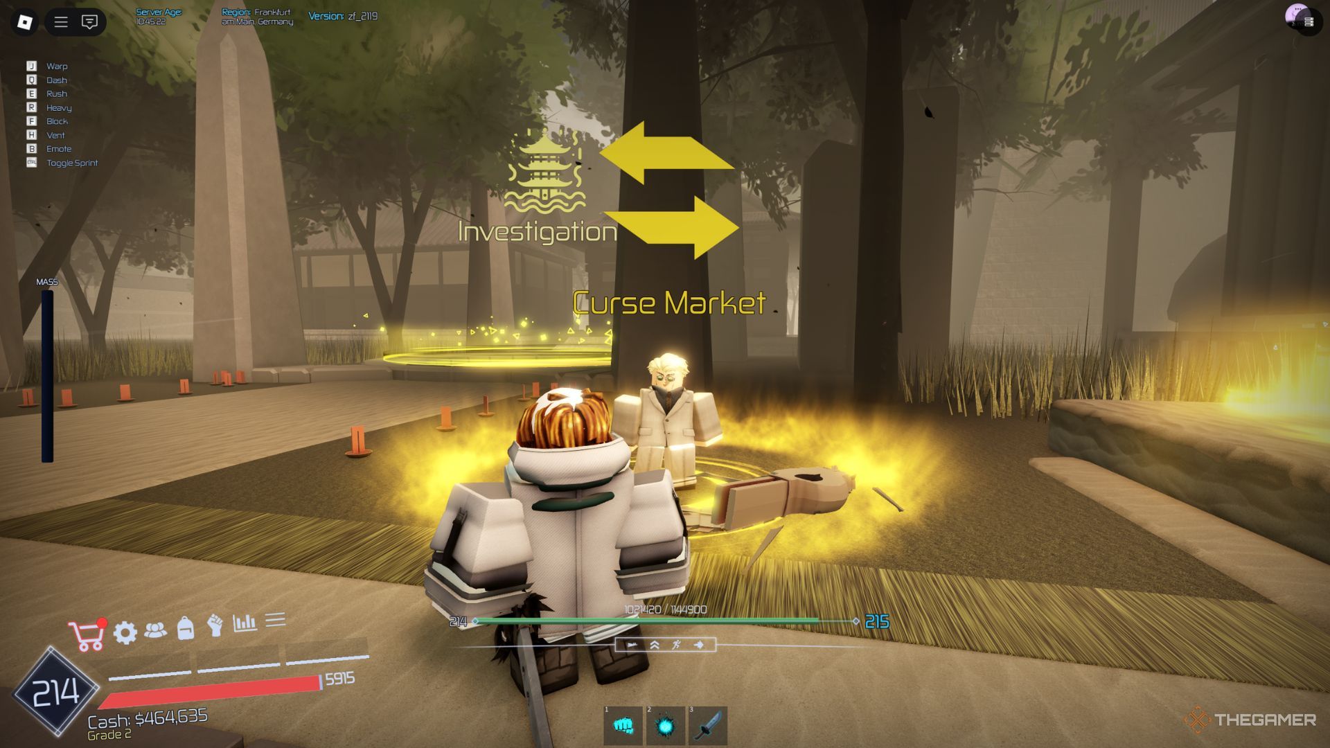 The player character shows the Curse Market in the main lobby in Jujutsu Infinite.