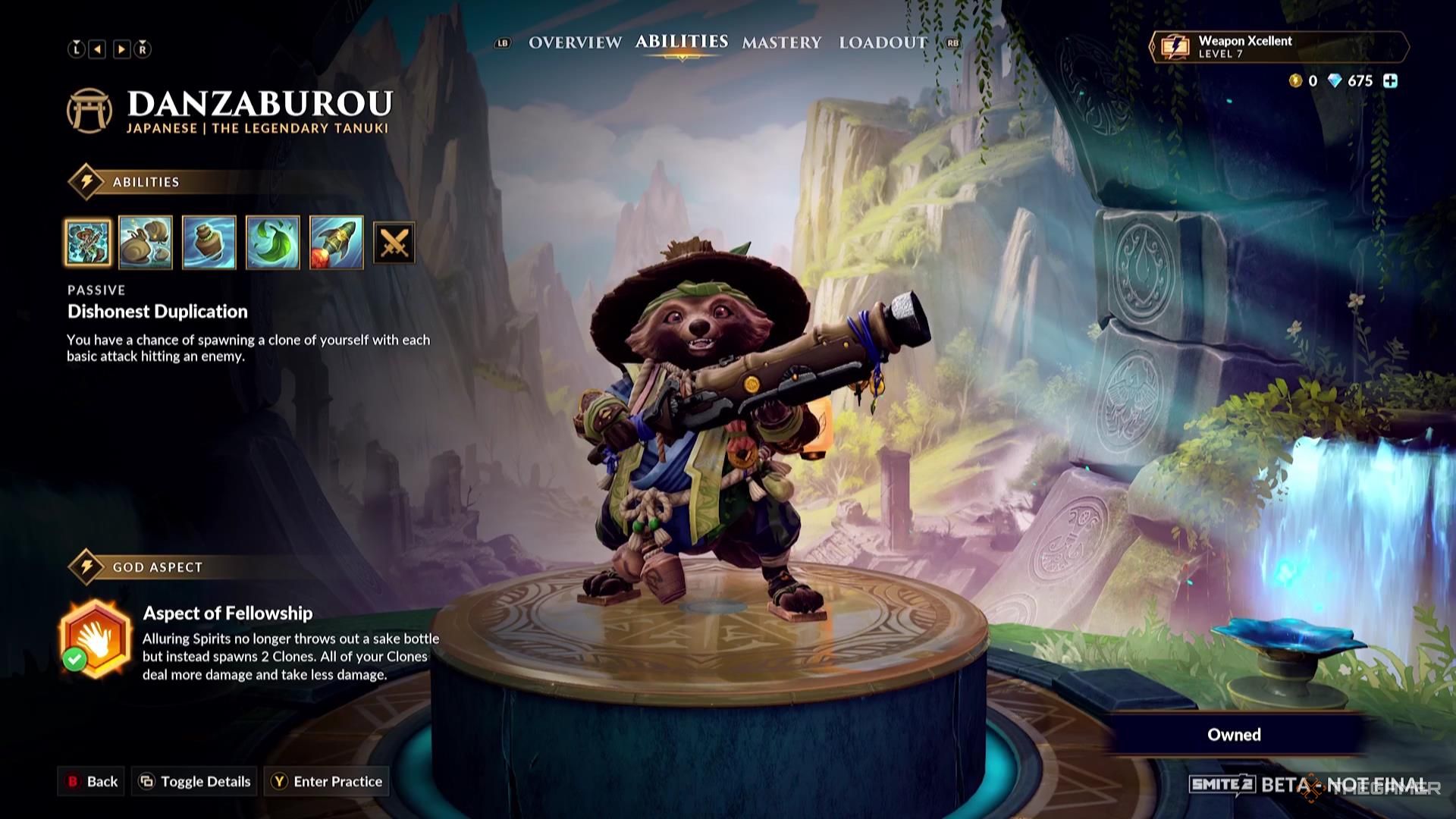 Danzaburou&rsquo;s God Aspect in their ability screen of Smite 2.