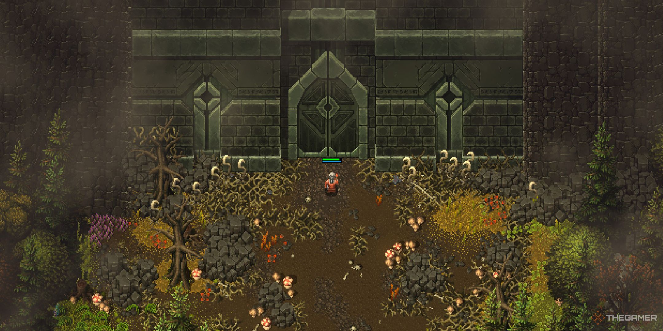 بهترین ساخت در Heroes of Hammerwatch 2 6 بازیکنی که در خارج از ورودی قفل شده به ارگ تاریک در Heroes of Hammerwatch 2 ایستاده است.