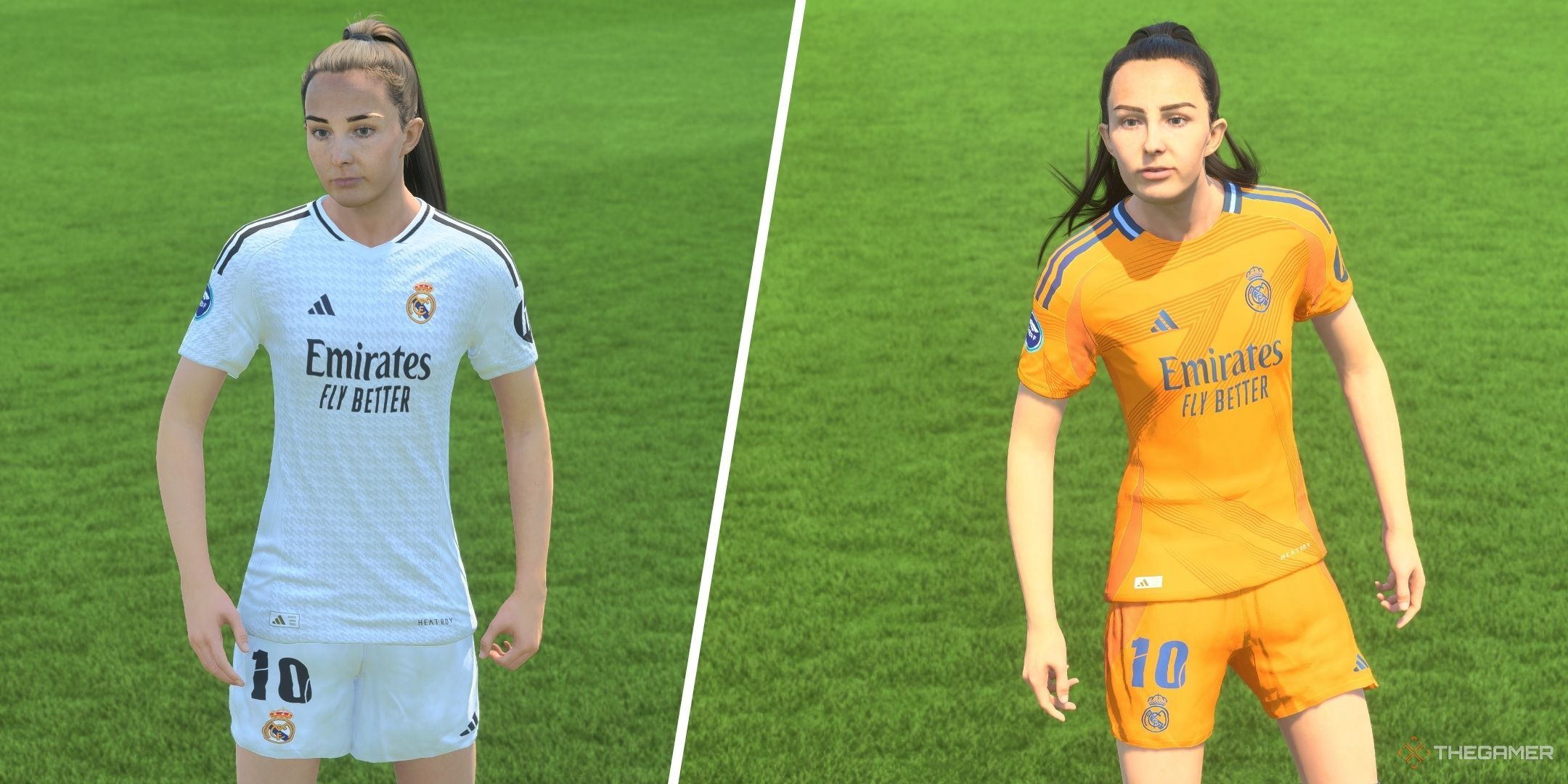 نحوه تکمیل چالش تابستانی فوتبال در EA Sports FC 25 8 تصویری تقسیم شده از کارولین ویر با کیت سفید و کیت زرد در EA Sports FC 25.